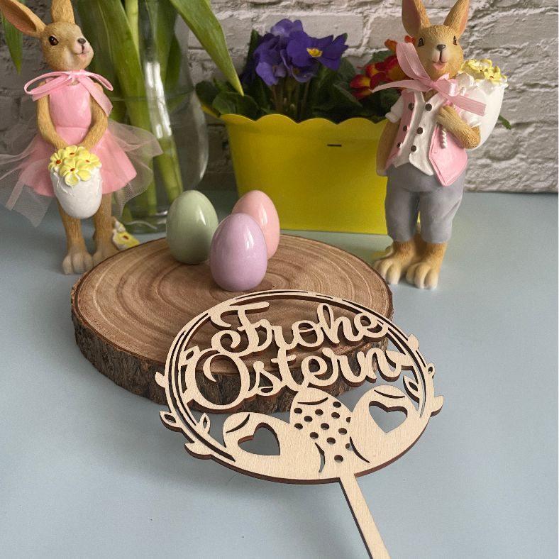 CAKE TOPPER Frohe Ostern Kranz aus Holz - FOTOFOL