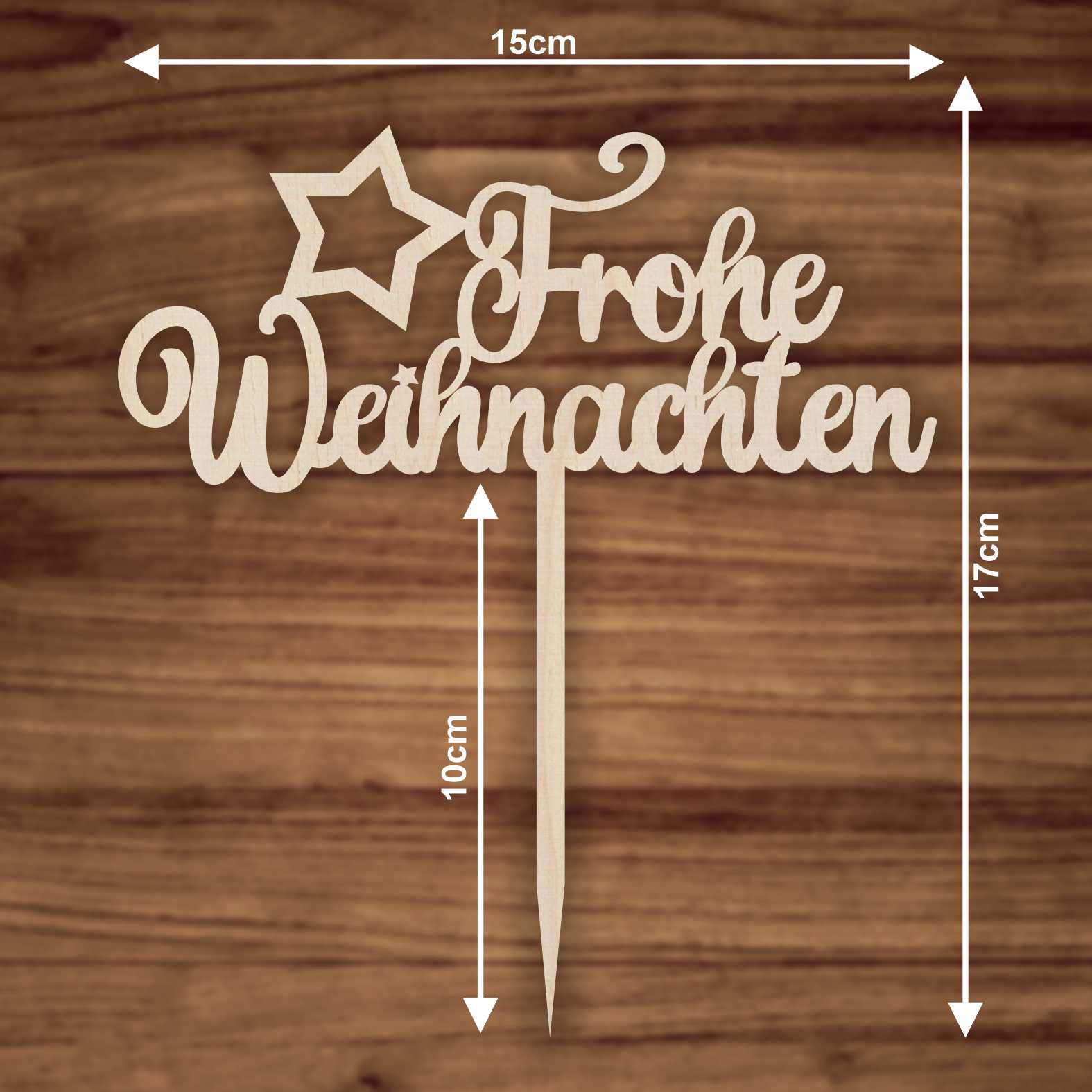 CAKE TOPPER Frohe Weihnachten Stern aus Holz - Tortendeko & Kuchendeko - Torten-stecker - FOTOFOL
