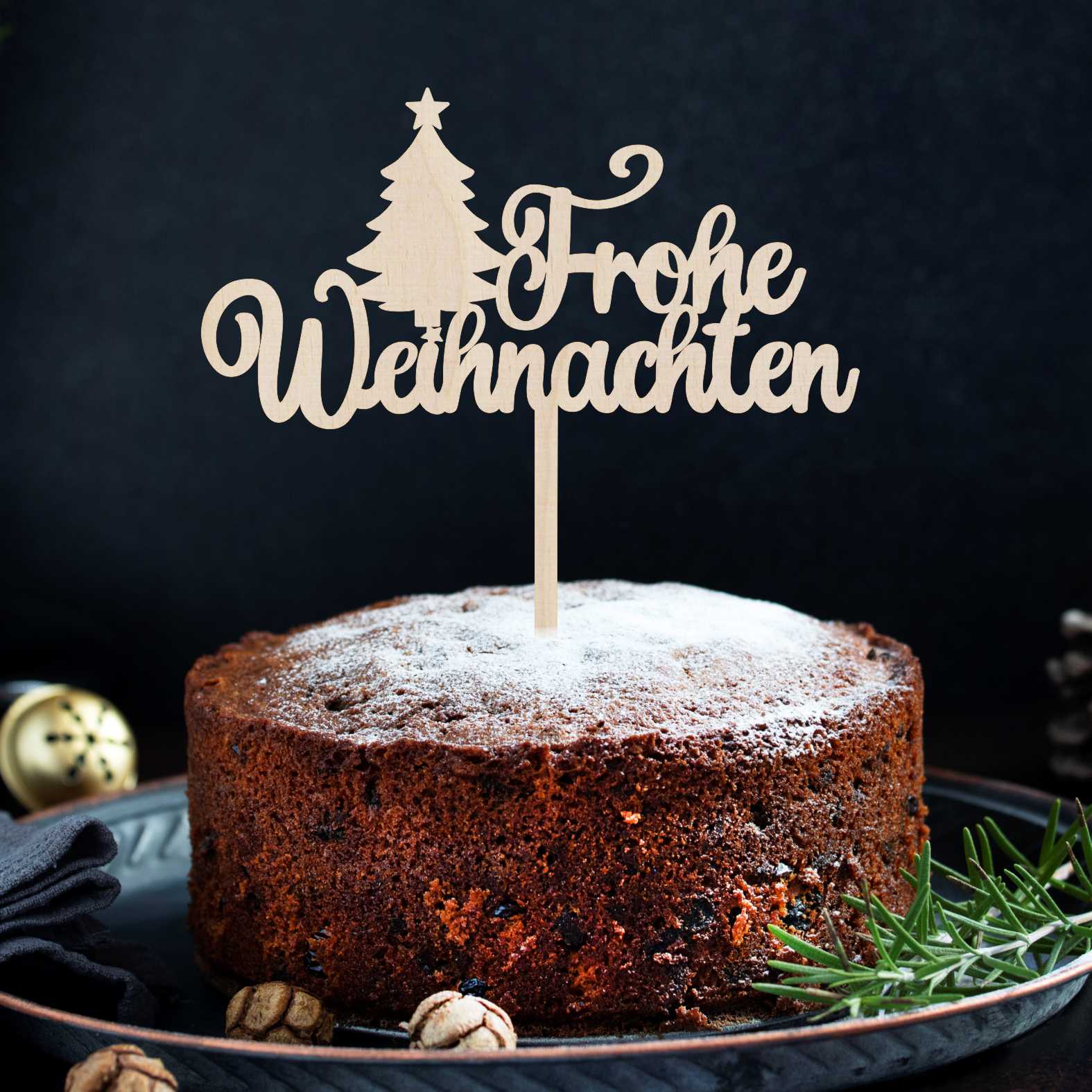 CAKE TOPPER Frohe Weihnachten Weihnachtsbaum aus Holz - Tortendeko & Kuchendeko - Torten-stecker - FOTOFOL