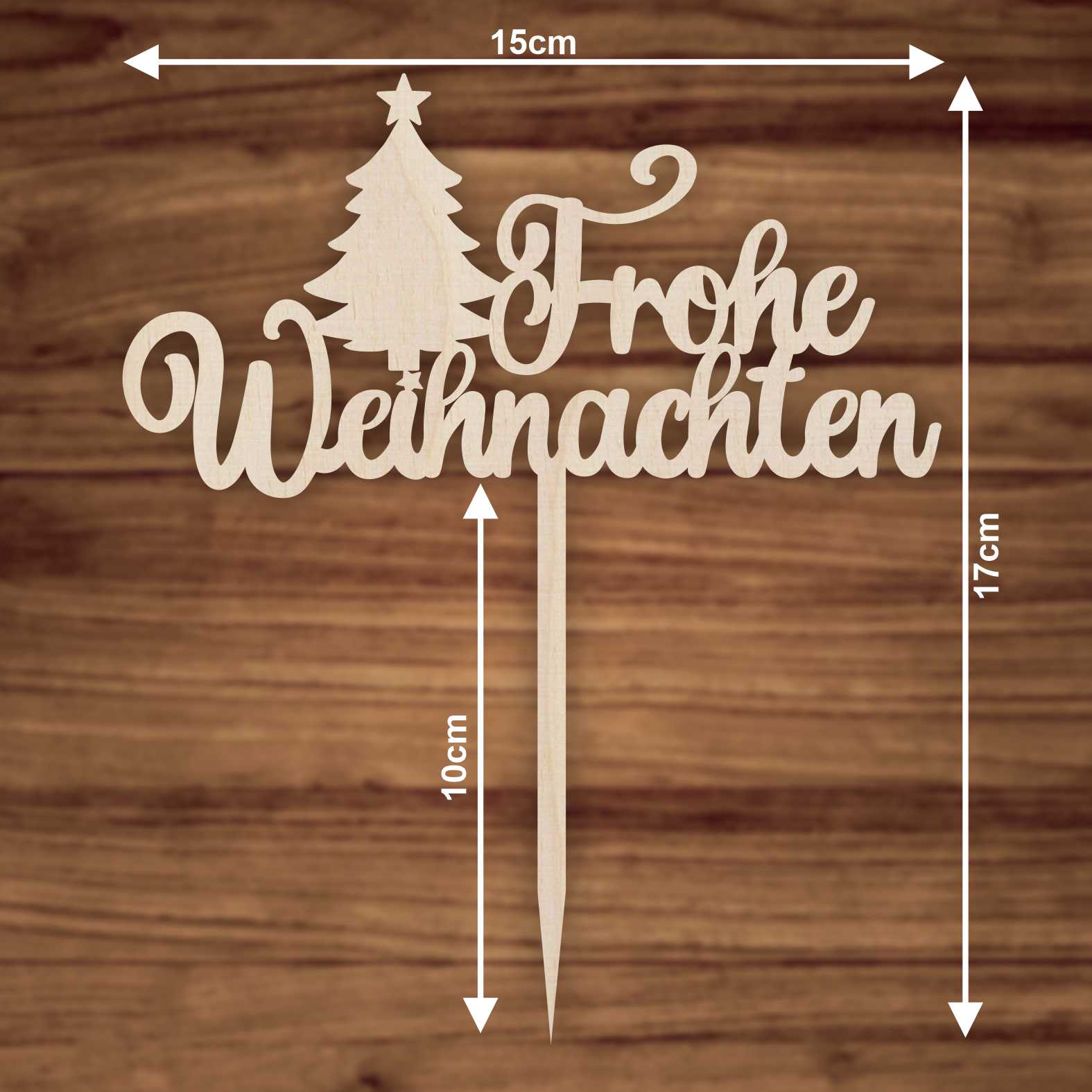 CAKE TOPPER Frohe Weihnachten Weihnachtsbaum aus Holz - Tortendeko & Kuchendeko - Torten-stecker - FOTOFOL