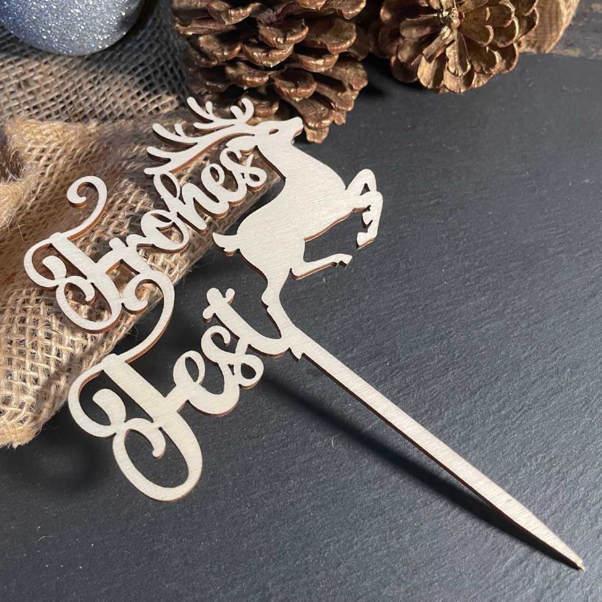 CAKE TOPPER Frohes Fest aus Holz - Tortendeko & Kuchendeko - Weihnachtsdeko - Torten-stecker - FOTOFOL