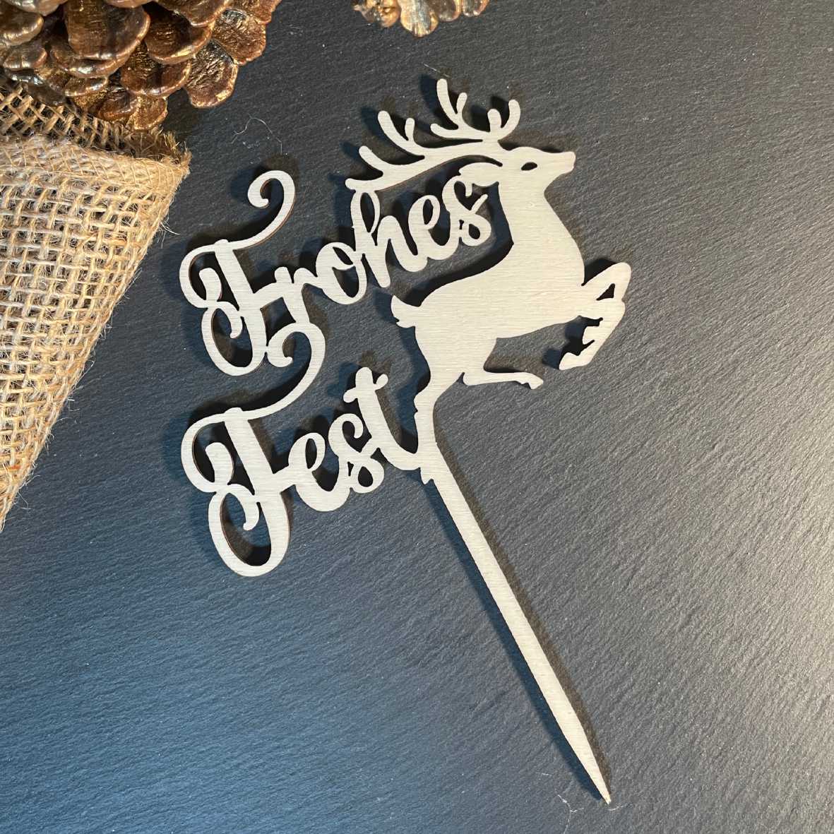 CAKE TOPPER Frohes Fest aus Holz - Tortendeko & Kuchendeko - Weihnachtsdeko - Torten-stecker - FOTOFOL