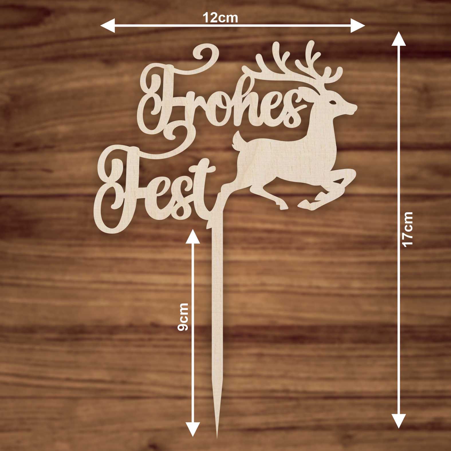 CAKE TOPPER Frohes Fest aus Holz - Tortendeko & Kuchendeko - Weihnachtsdeko - Torten-stecker - FOTOFOL