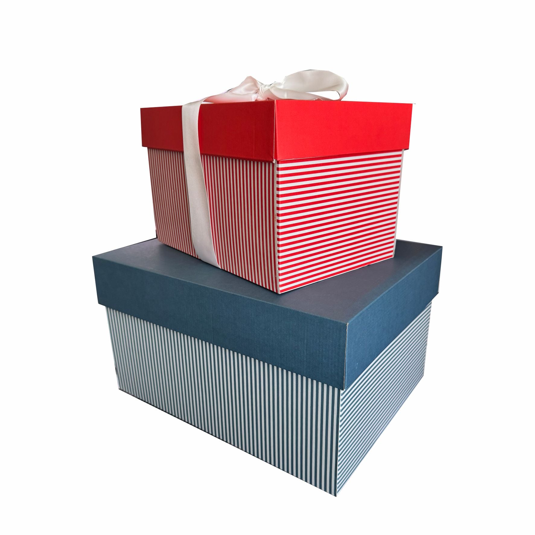 2 Geschenkboxen mit Deckel & weißer Schleife – M, L