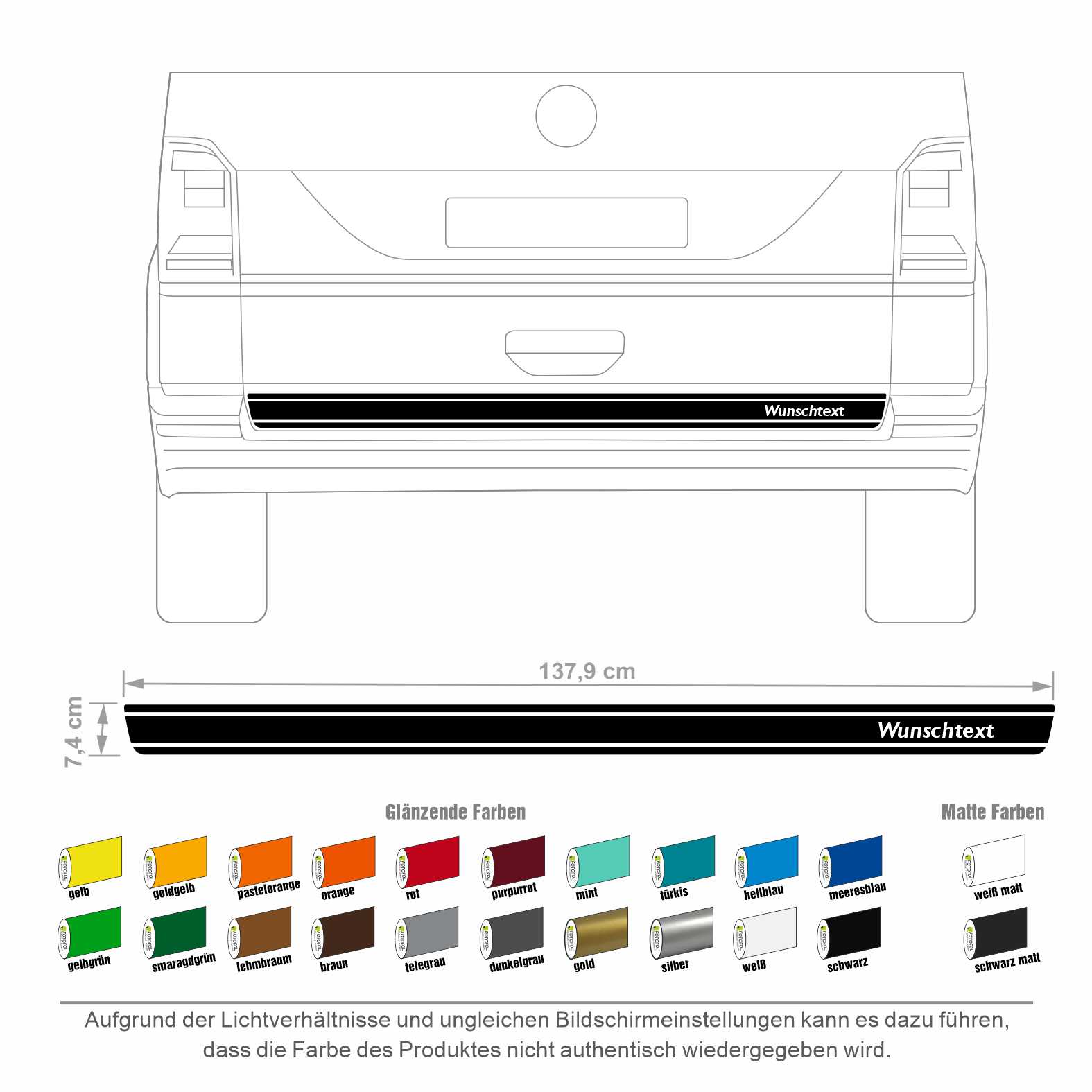 Heckklappen Heckstreifen Aufkleber Wunschtext passend für VW T6.1 T6 T5 Multivan Bulli - Streifen 3 - FOTOFOL