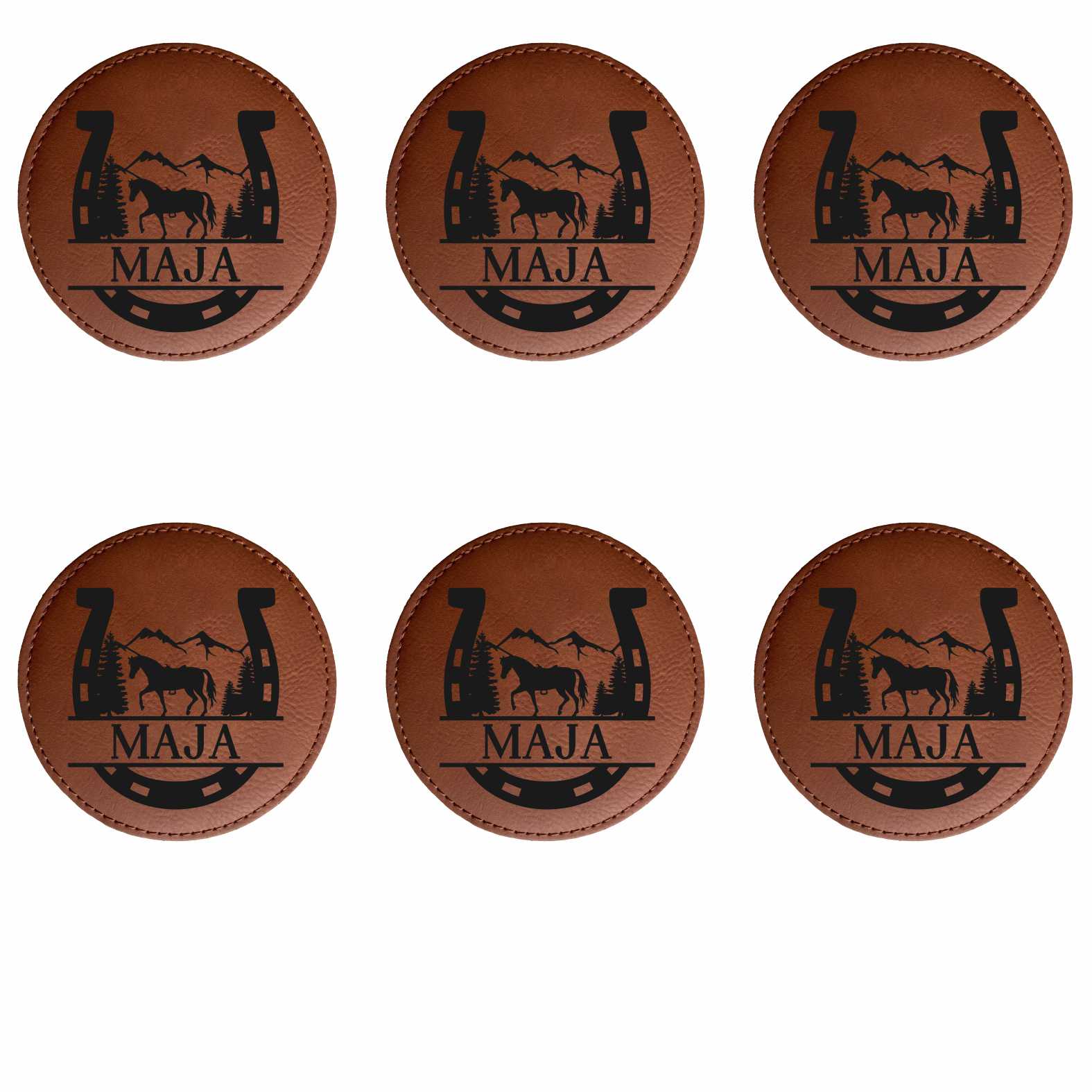 6er Set Untersetzer Hufeisen mit Wunschname - FOTOFOL
