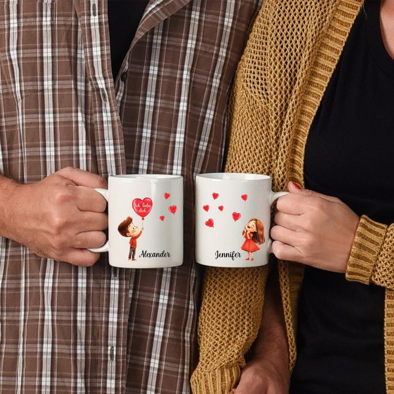 2er Set Personalisierte Tassen Liebespärchen Herzen - FOTOFOL