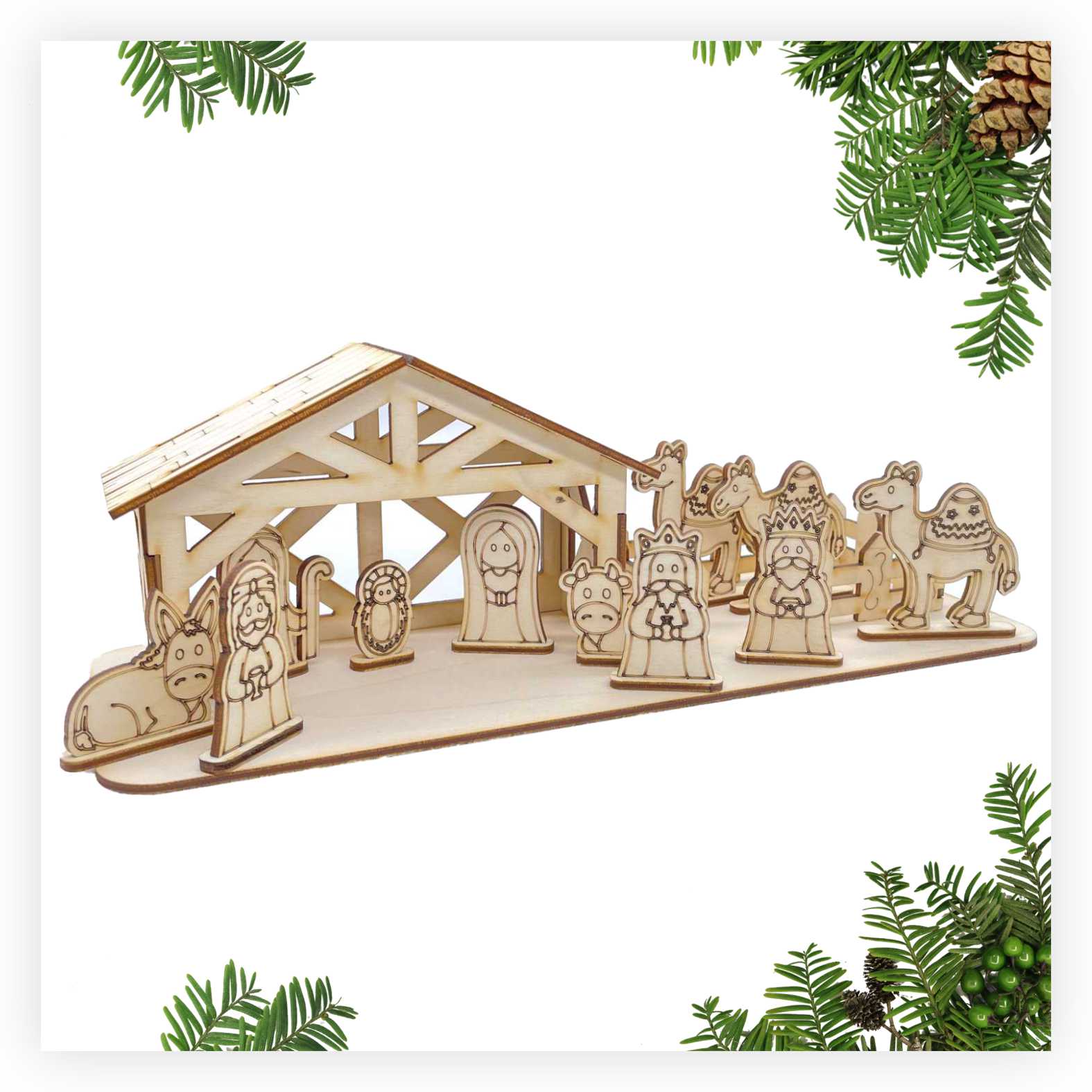 Bastelset Weihnachtskrippe aus Birkensperrholz - Krippe, Krippenfiguren zum bemalen - FOTOFOL