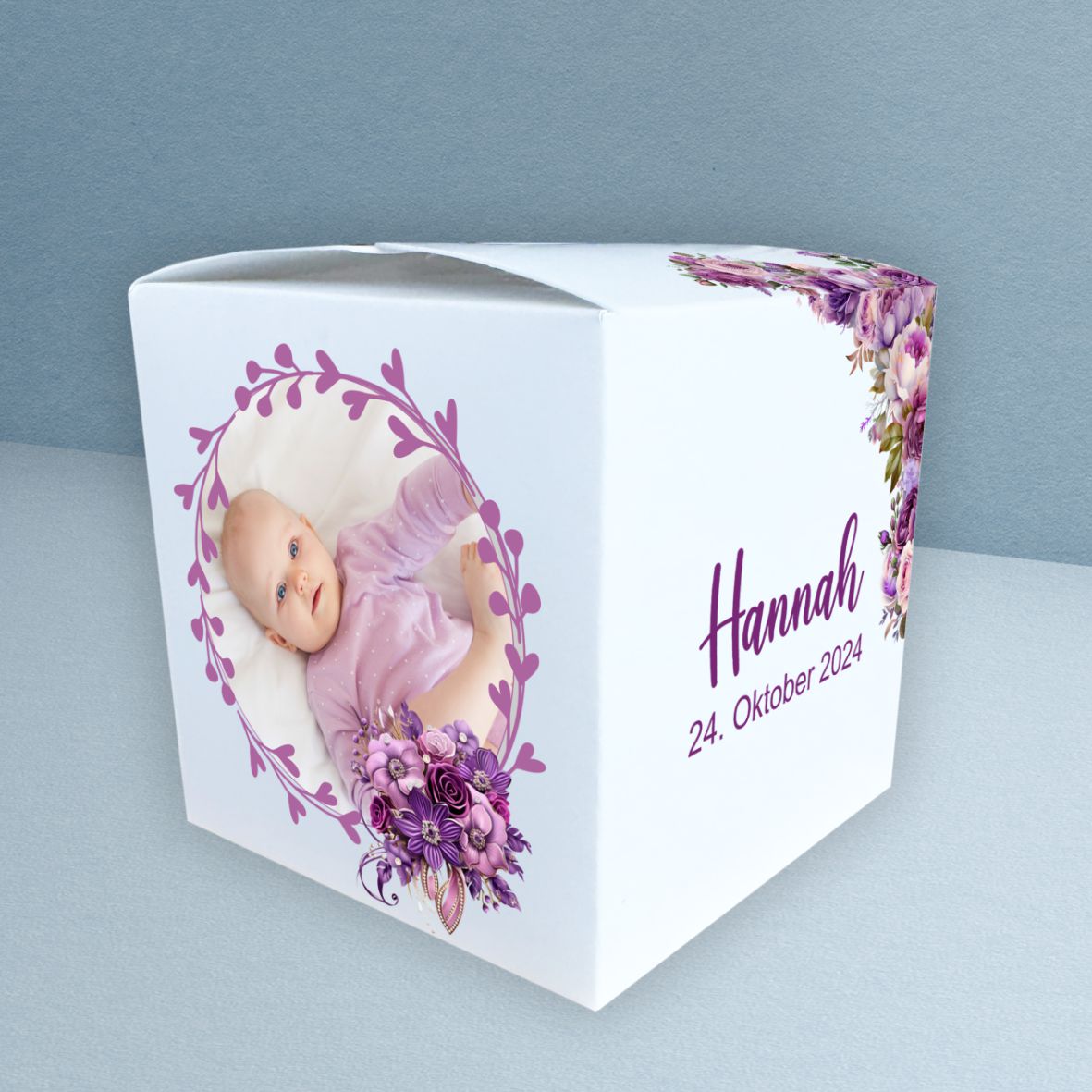 Geschenkbox personalisiert - Lila Blumen - FOTOFOL