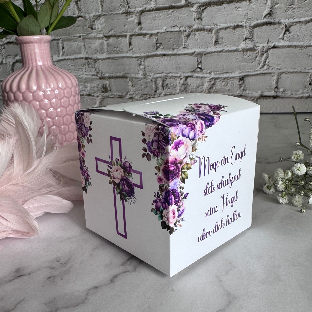 Geschenkbox personalisiert - Lila Blumen - FOTOFOL