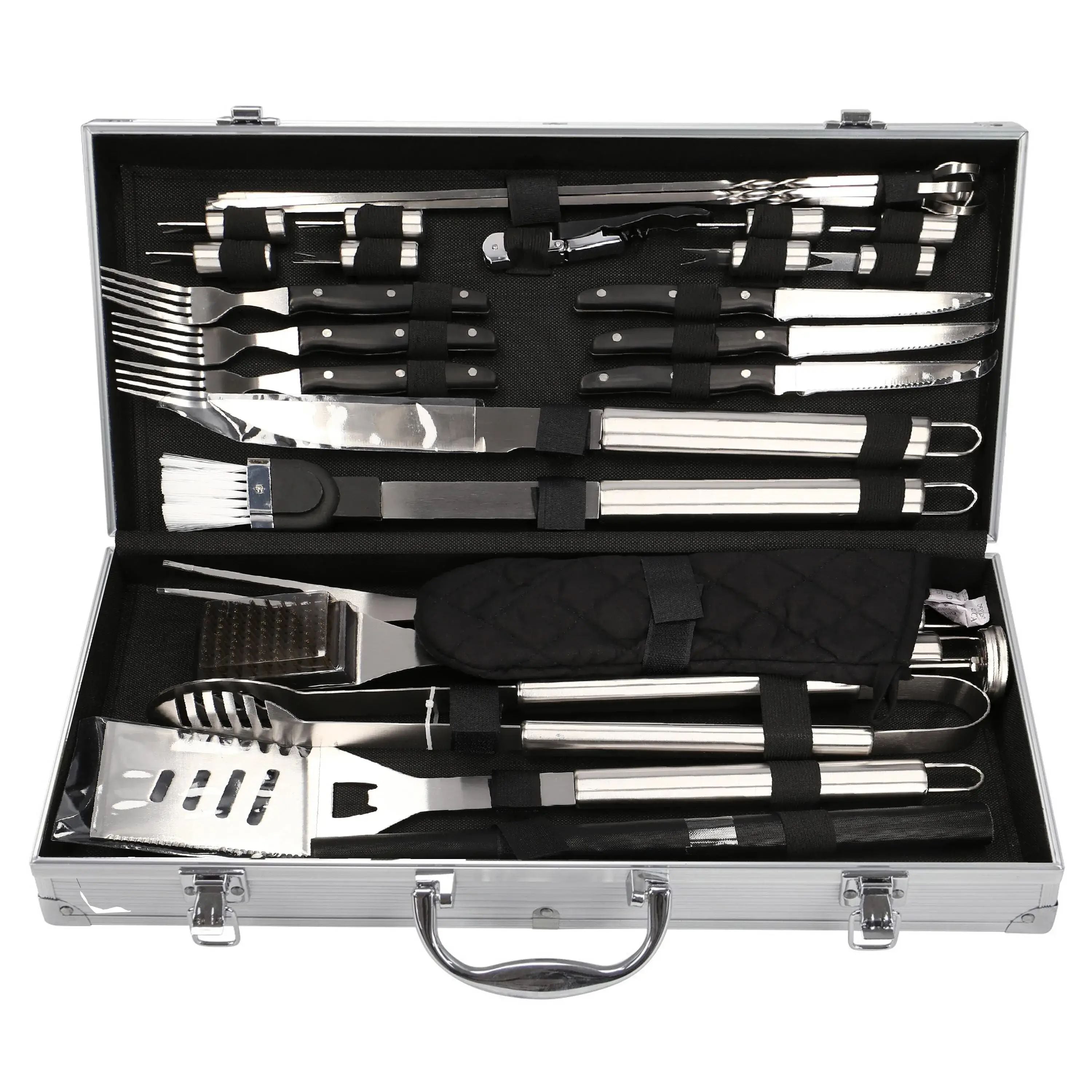 Grillkoffer Personalisiert mit Gravur I Grillzubehör 30-teilig Personalisiert mit Grillzange, Spießen, Steakmesser I Geschenkidee Vater Geschenke für Männer - FOTOFOL