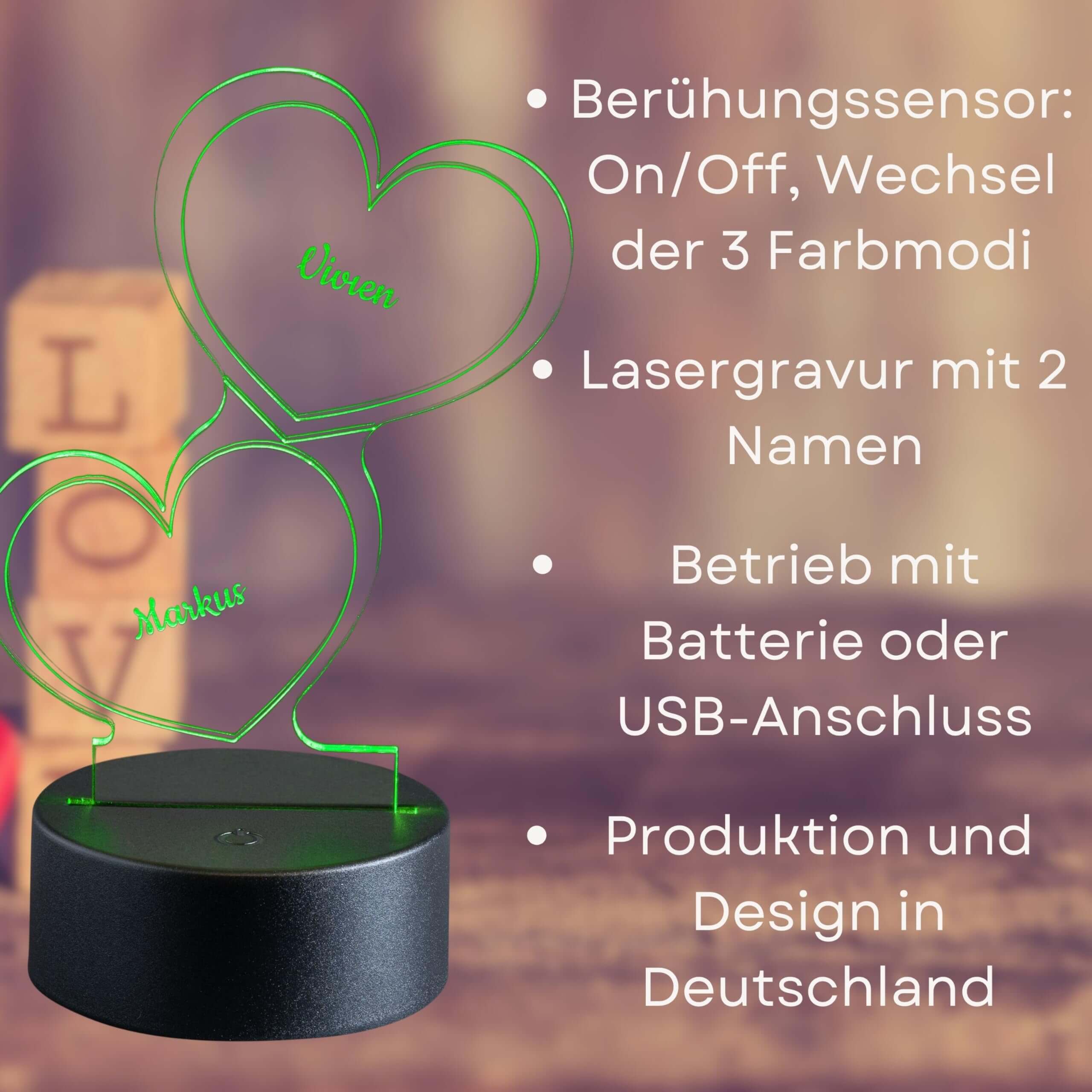 LED Herz-Leuchte mit Gravur Personalisiert - FOTOFOL