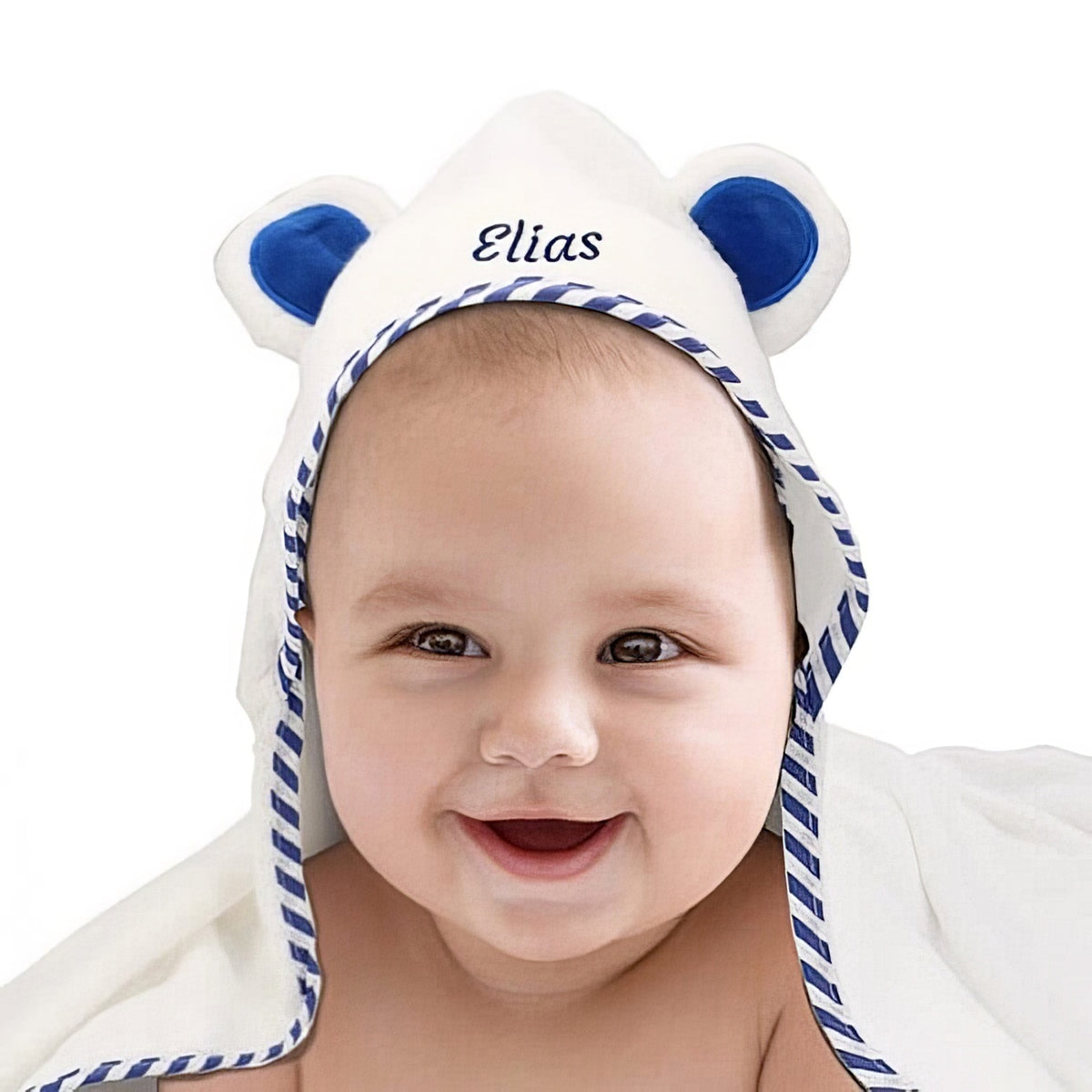 Kinder Kapuzenhandtuch PERSONALISIERT mit Name 90x90cm | 100% Bio Baumwolle | Blau