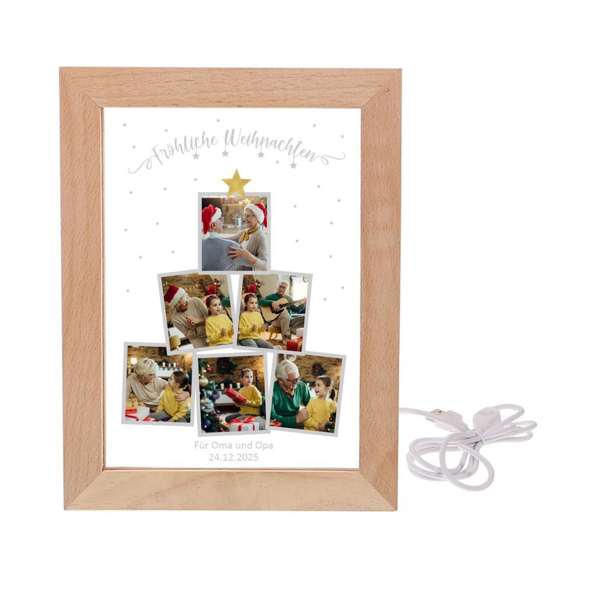 Beleuchteter LED-Rahmen-Personalisierte Acrylglas mit Fotos und Text - Weihnachten