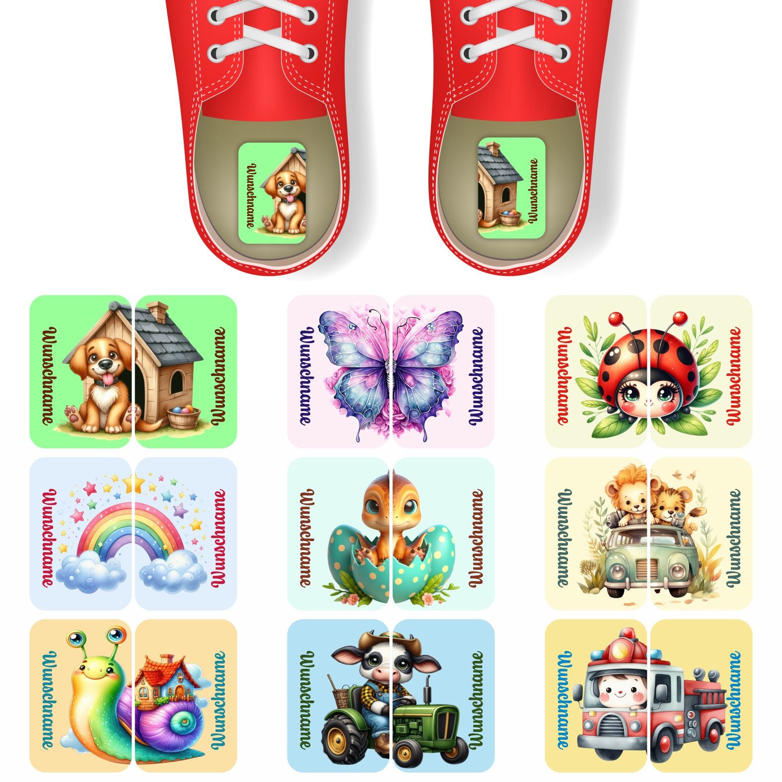 Namensaufkleber Set für Schuhe - individuell personalisierte Etiketten mit Wunschname - FOTOFOL
