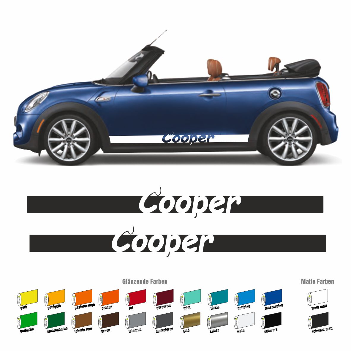 Seitenstreifen Mini Cooper "Cooper" Aufkleber Auto Sticker 180 x 19 cm - FOTOFOL