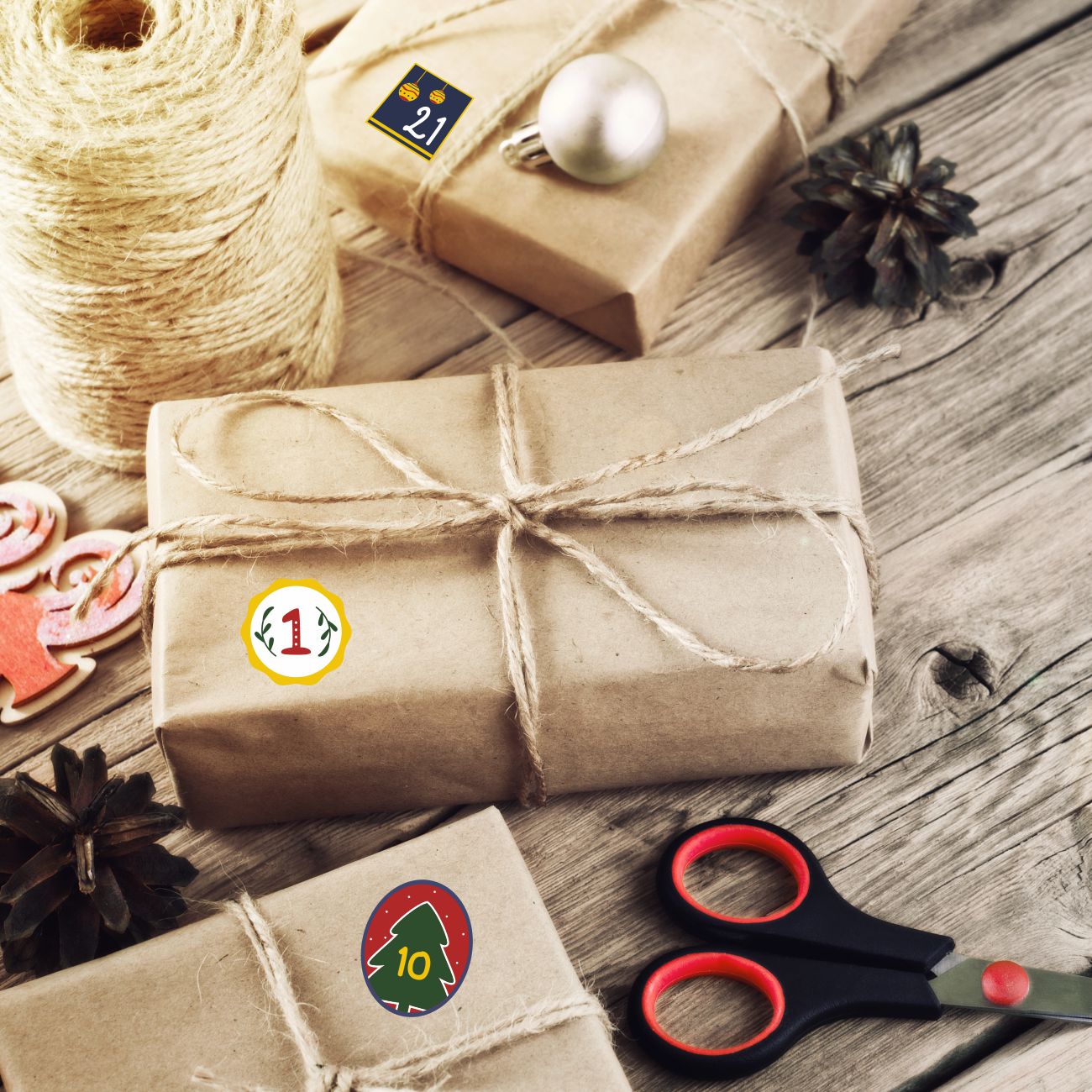 Adventskalender Zahlen Sticker Weihnachten - Set 4