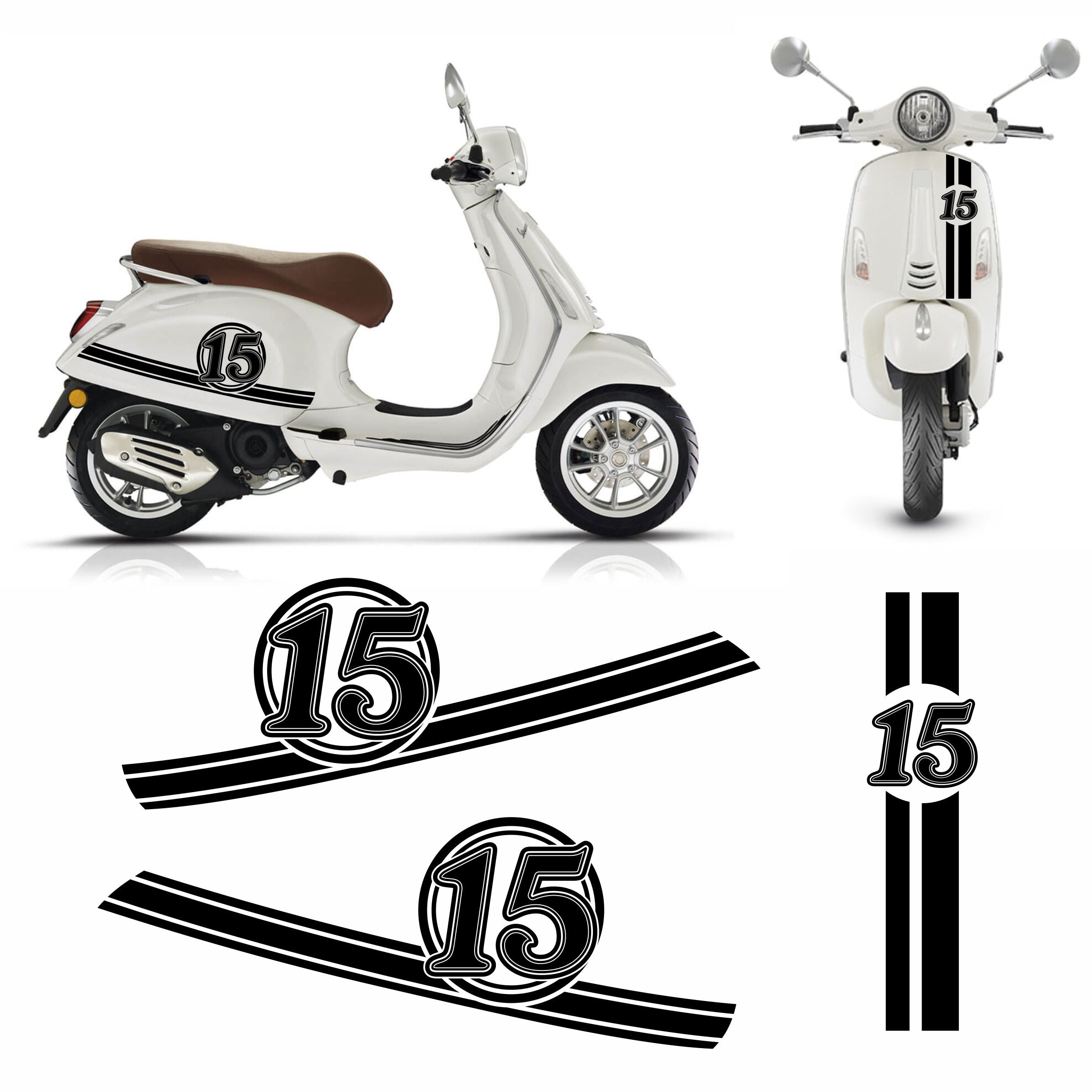 Aufkleber Streifen Set Wunschnummer passend für Motorroller "Vespa Primavera" - Wunschzahl Dekor Aufkleber Scooter - FOTOFOL