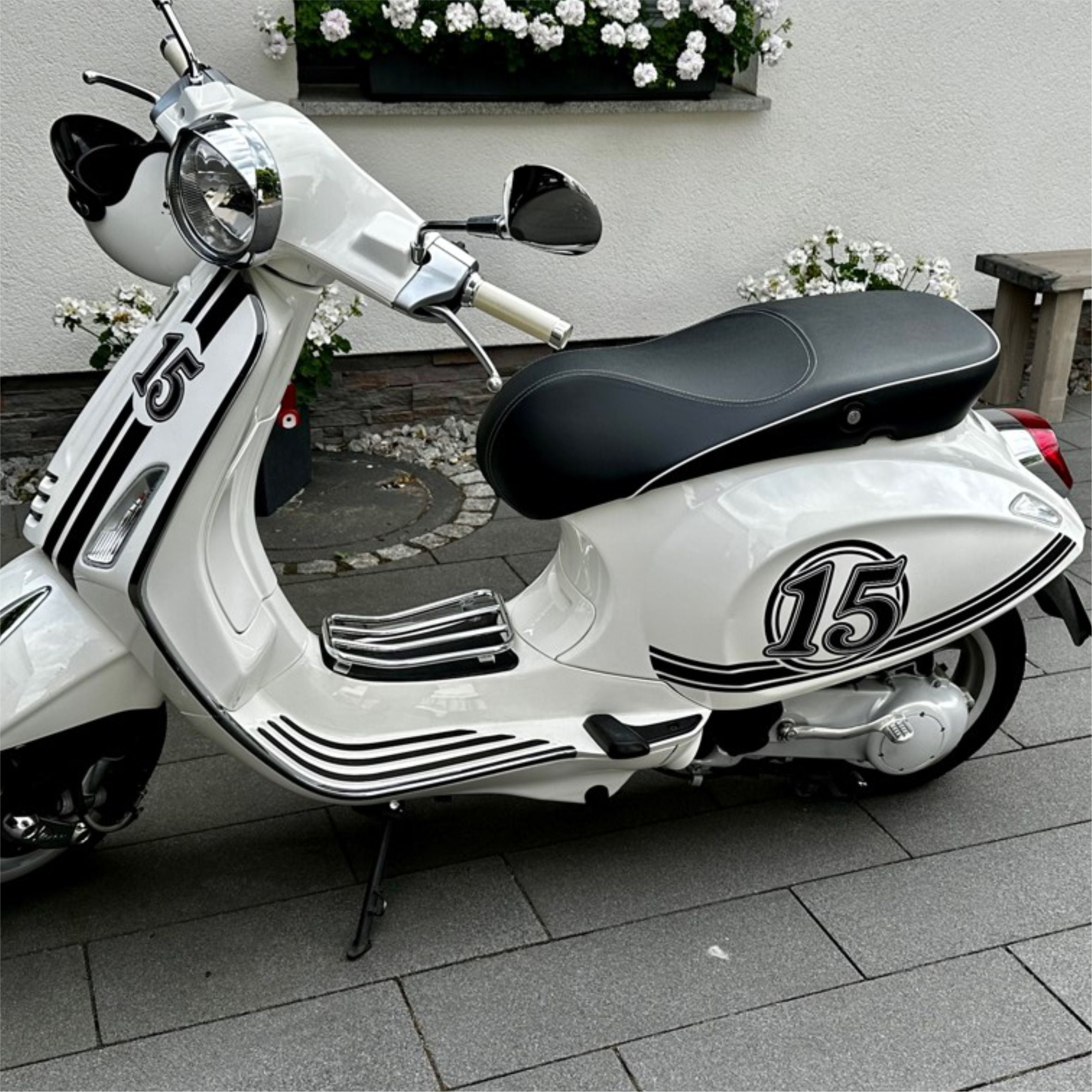 Aufkleber Streifen Set Wunschnummer passend für Motorroller "Vespa Primavera" - Wunschzahl Dekor Aufkleber Scooter - FOTOFOL