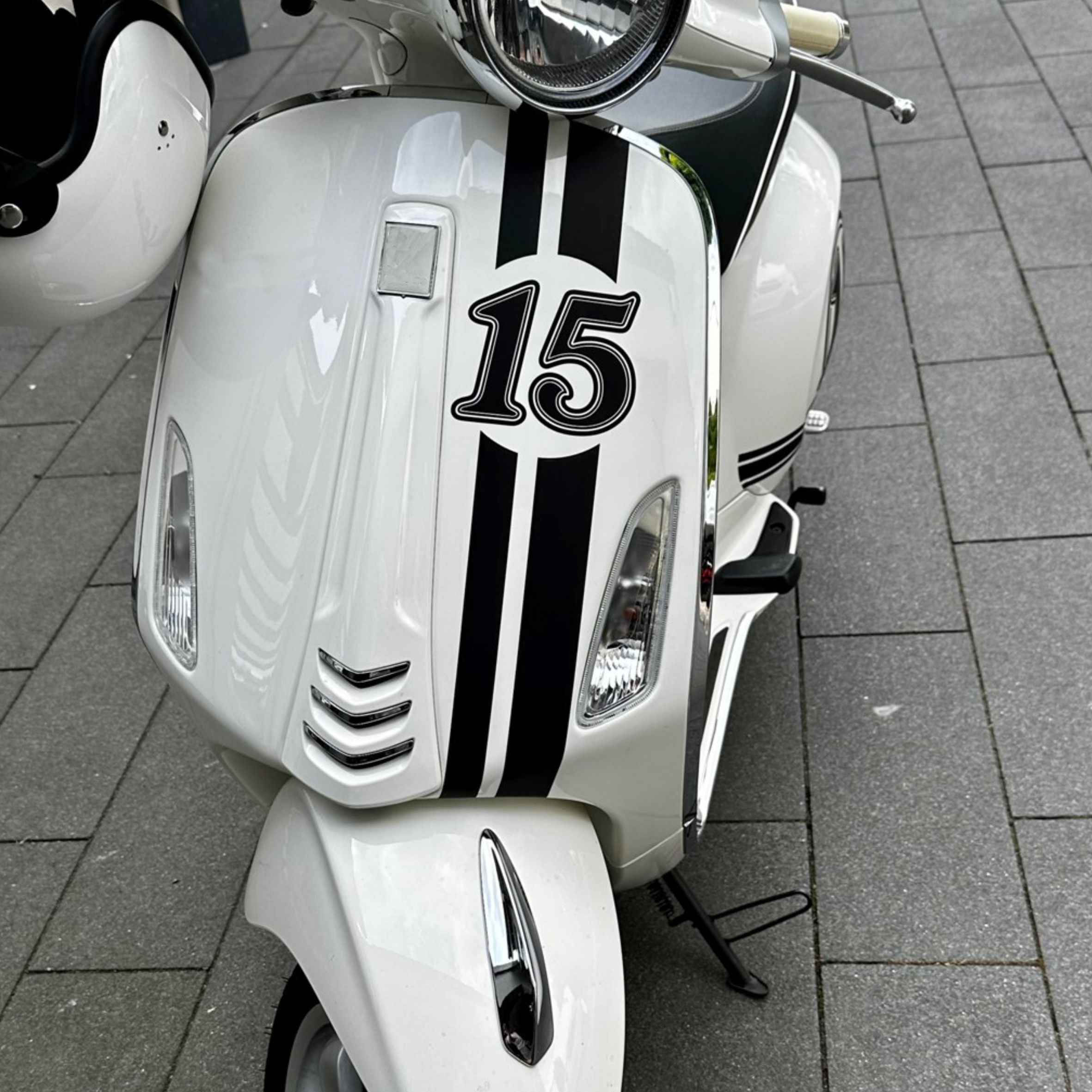 Aufkleber Streifen Set Wunschnummer passend für Motorroller "Vespa Primavera" - Wunschzahl Dekor Aufkleber Scooter - FOTOFOL