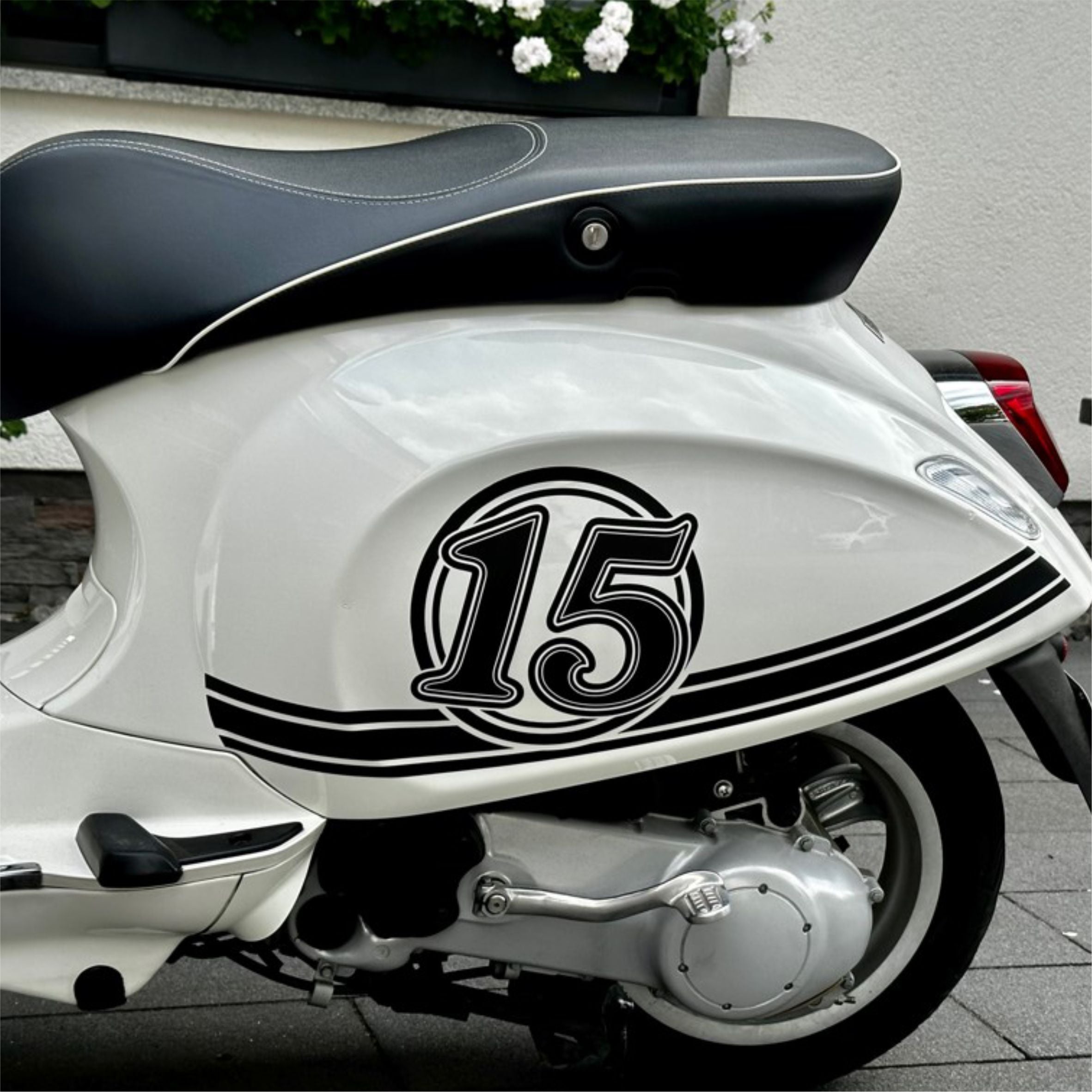 Aufkleber Streifen Set Wunschnummer passend für Motorroller "Vespa Primavera" - Wunschzahl Dekor Aufkleber Scooter - FOTOFOL