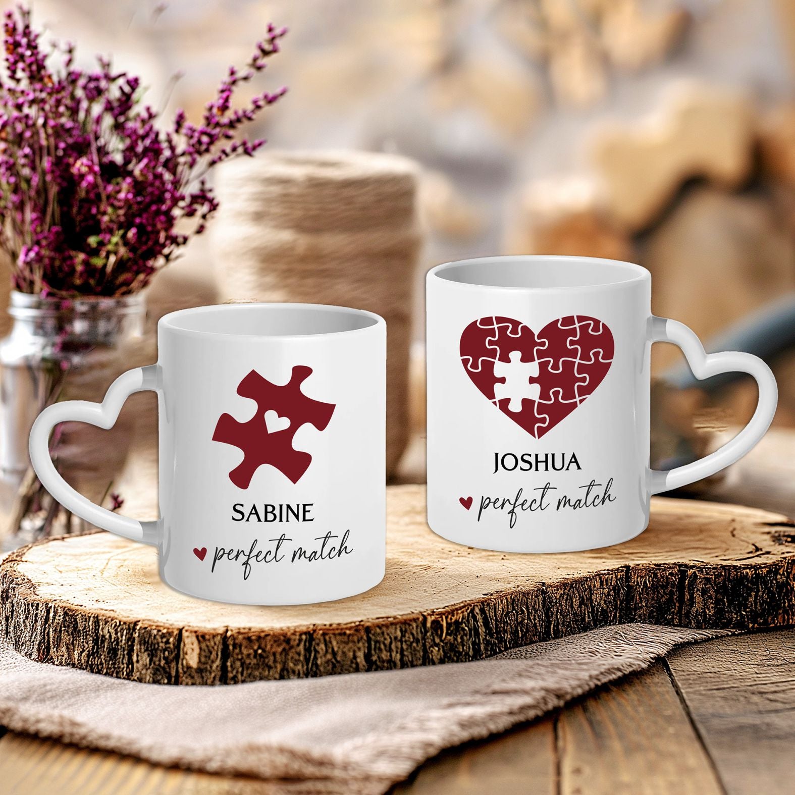 2er Set Personalisierte Tassen Herz Puzzleteil - FOTOFOL