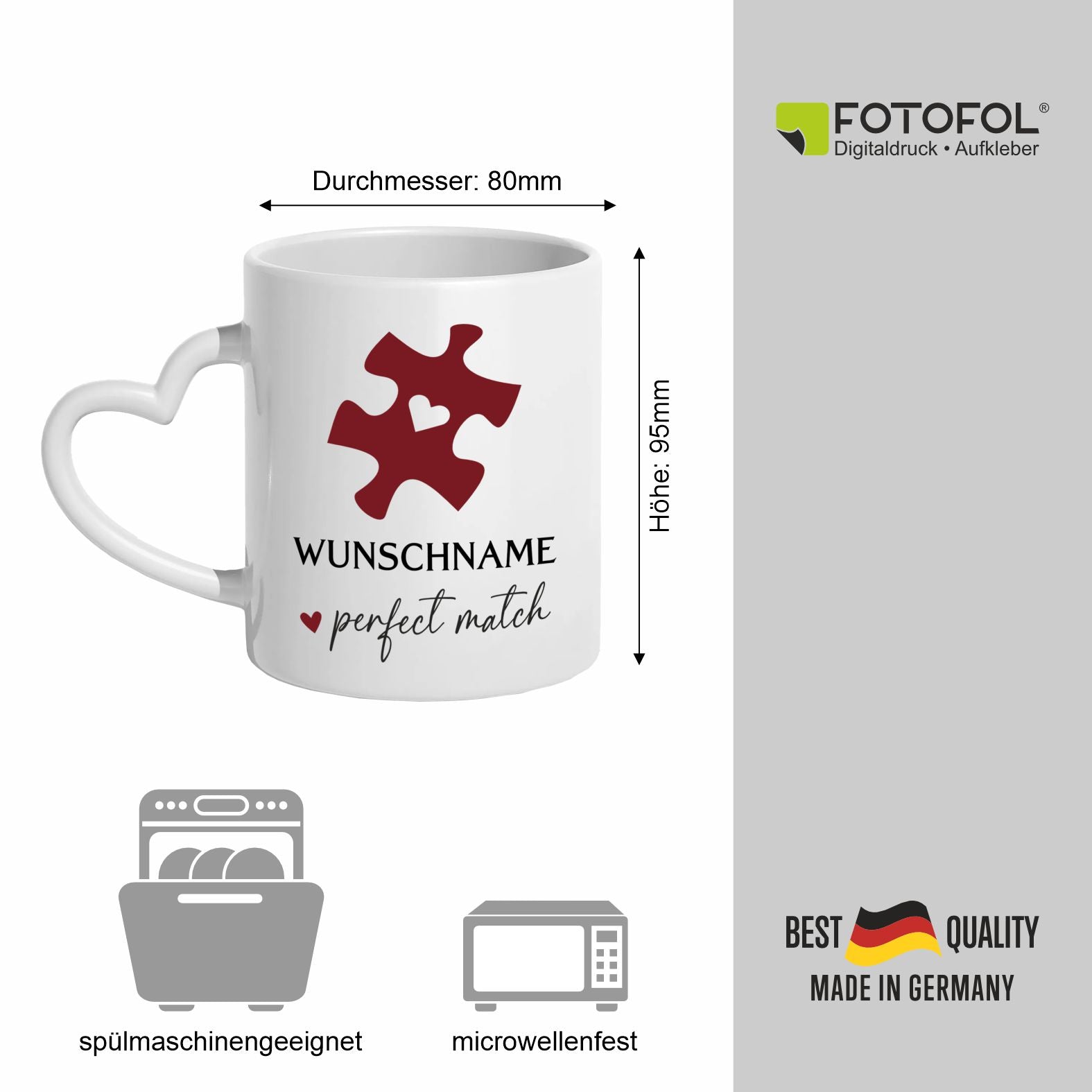 2er Set Personalisierte Tassen Herz Puzzleteil - FOTOFOL