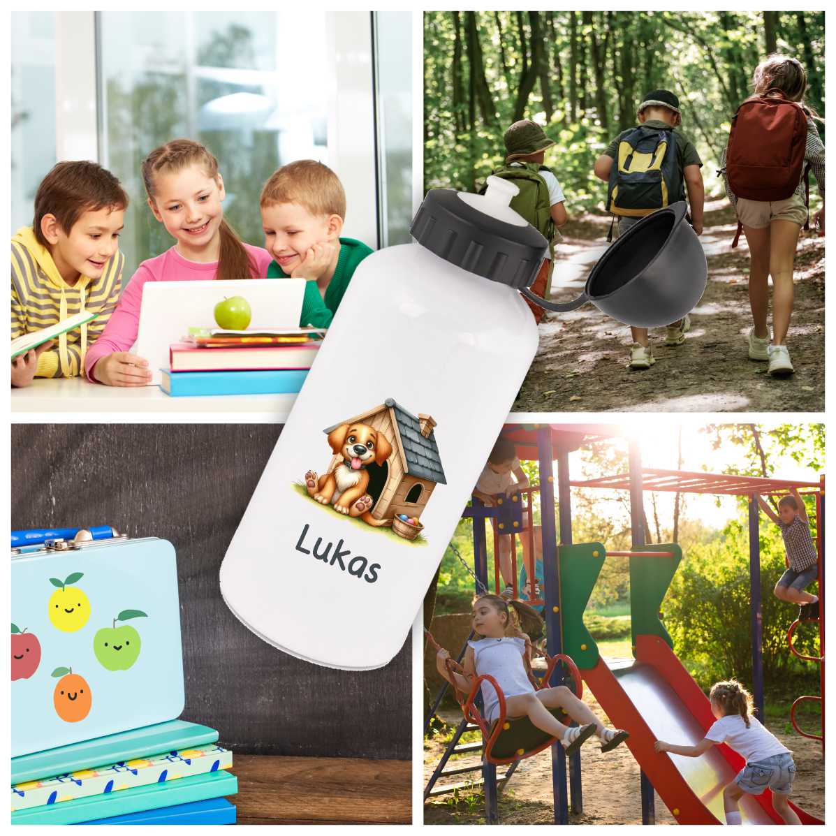 Trinkflasche für Kinder personalisiert mit Namen - Hund - FOTOFOL