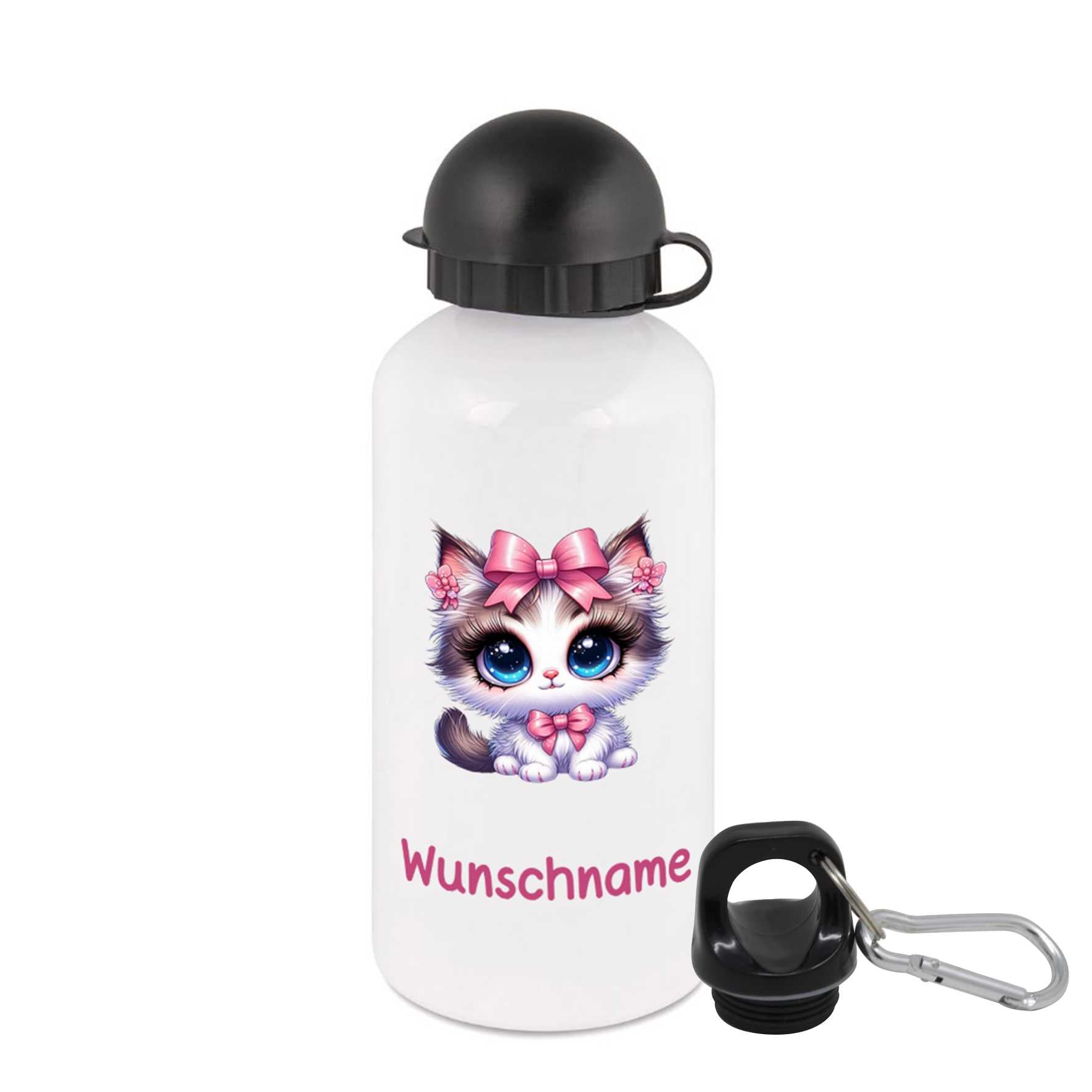 Trinkflasche für Kinder personalisiert mit Namen - Katze - FOTOFOL