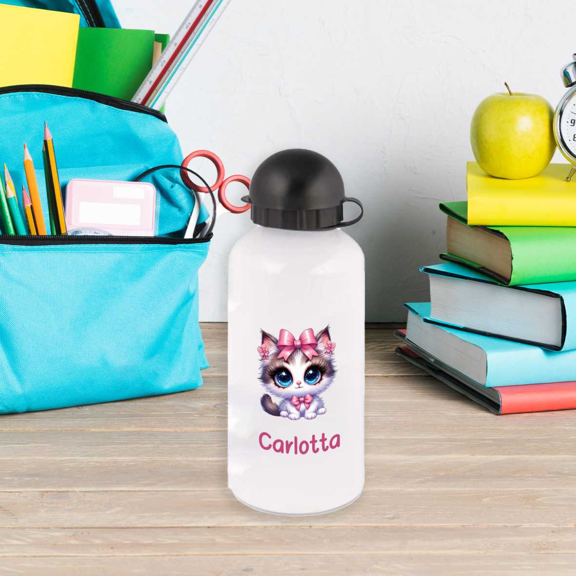 Trinkflasche für Kinder personalisiert mit Namen - Katze - FOTOFOL
