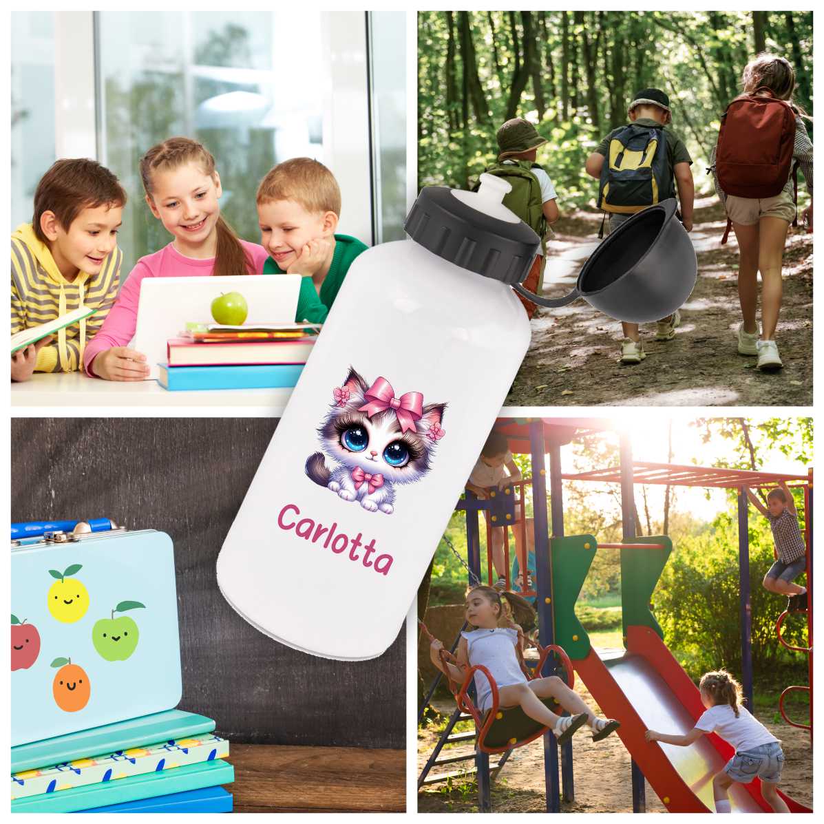 Trinkflasche für Kinder personalisiert mit Namen - Katze - FOTOFOL