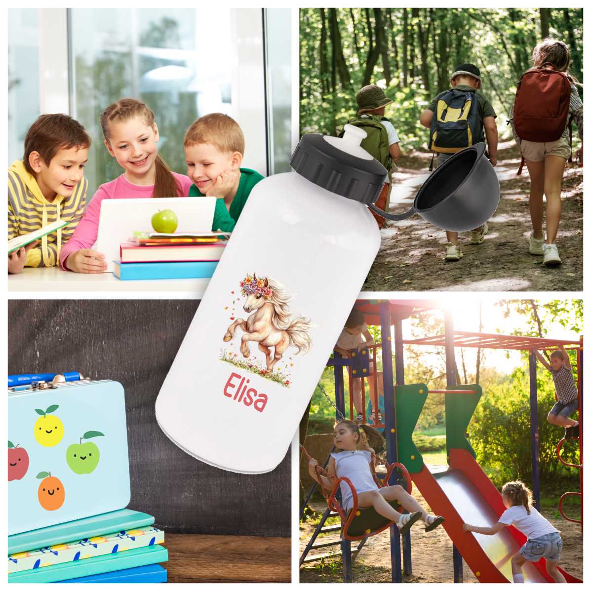 Trinkflasche für Kinder personalisiert mit Namen - Pferd - FOTOFOL