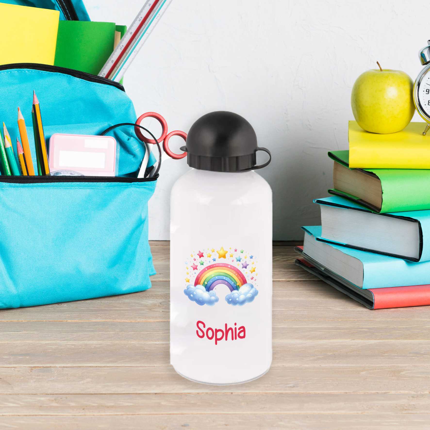 Trinkflasche für Kinder personalisiert mit Namen - Regenbogen - FOTOFOL