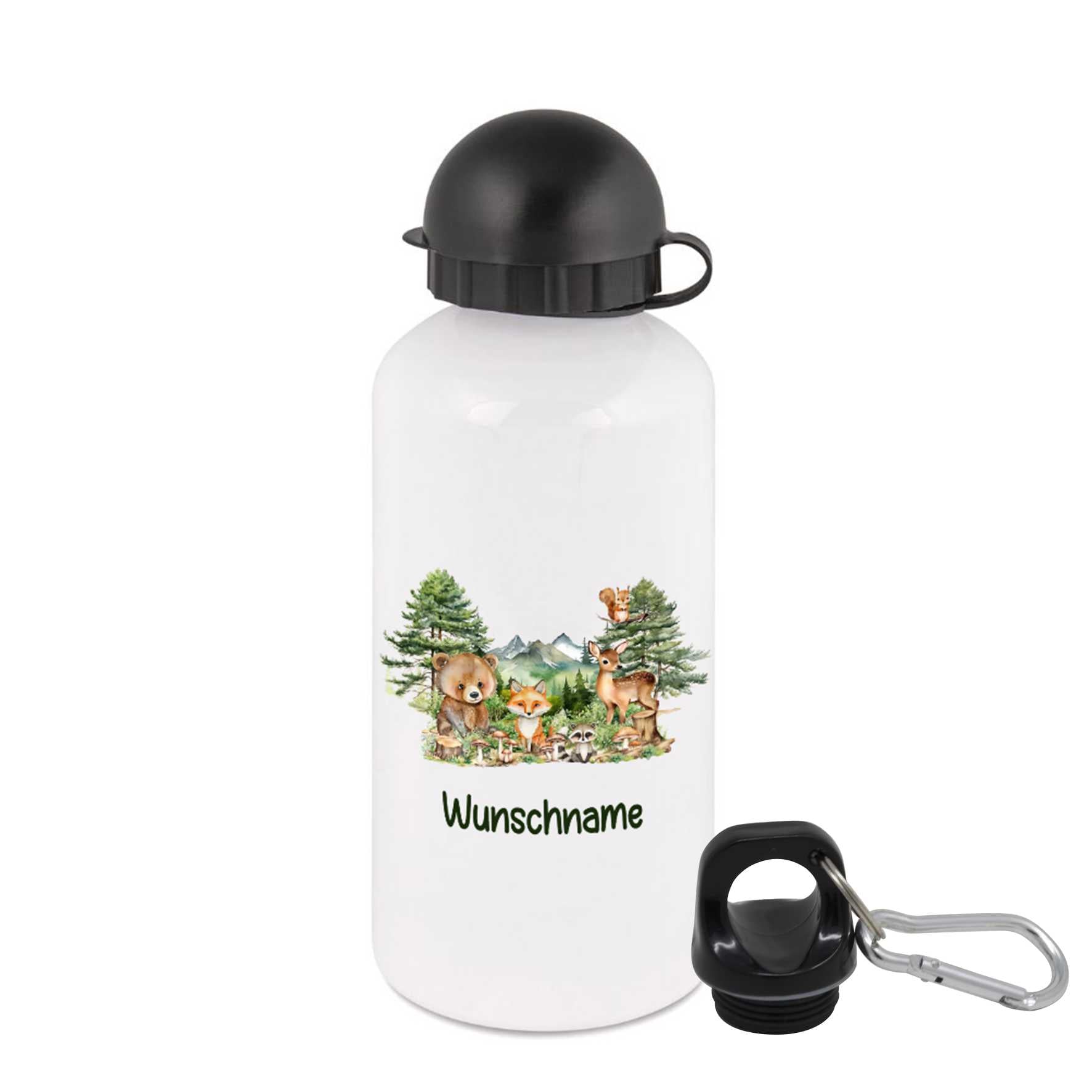 Trinkflasche für Kinder personalisiert mit Namen - Waldtiere - FOTOFOL