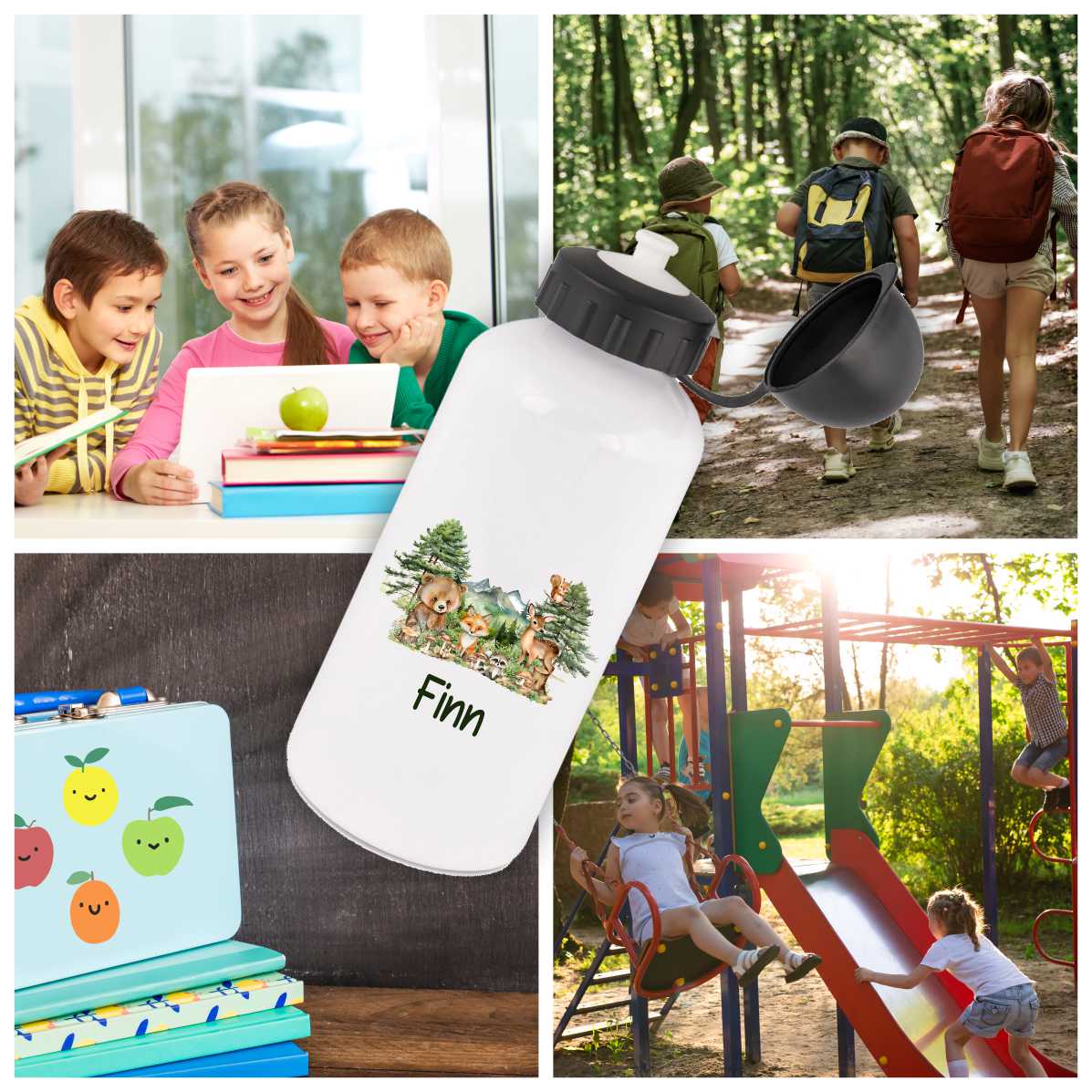 Trinkflasche für Kinder personalisiert mit Namen - Waldtiere - FOTOFOL