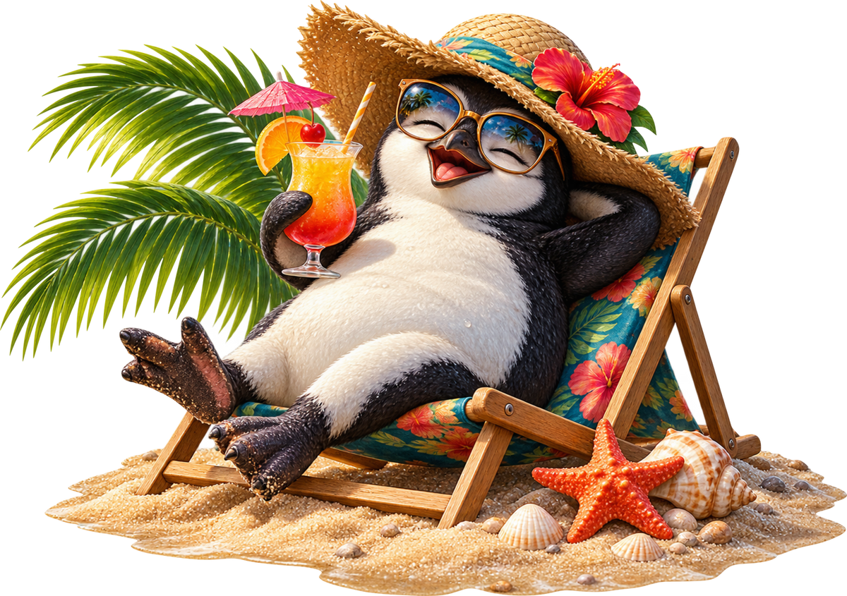 Pinguin am Strand – Aufklebermotiv
