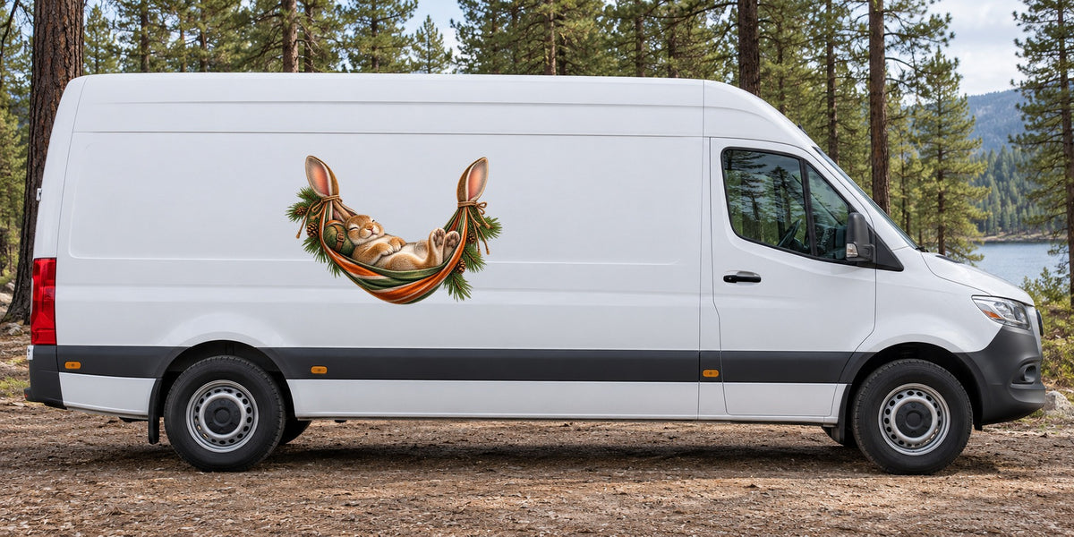 Hase mit Hängematte – Beispiel am Kastenwagen