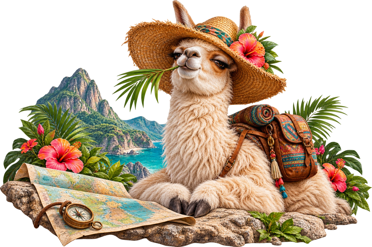 Lama mit Fernweh – Aufklebermotiv