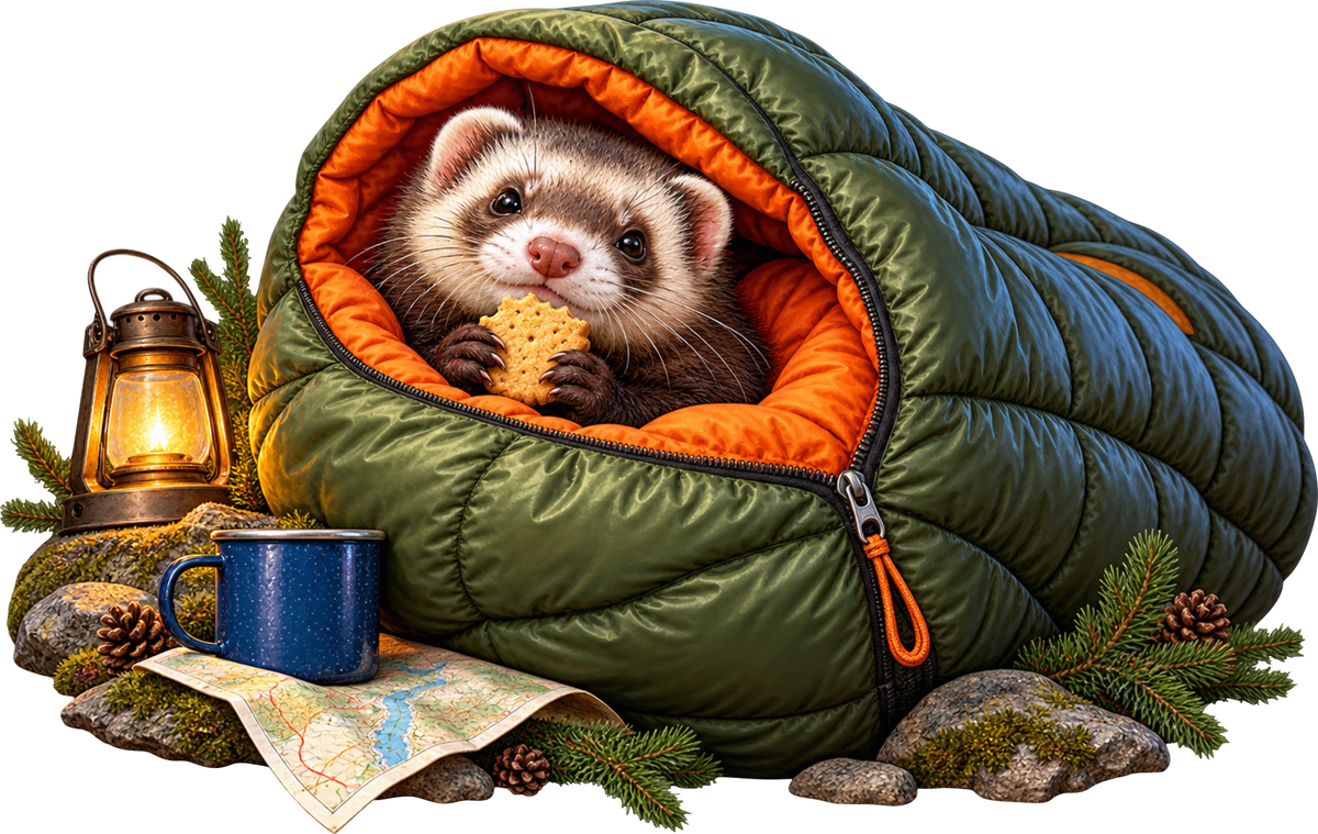 Frettchen im Schlafsack – Aufklebermotiv