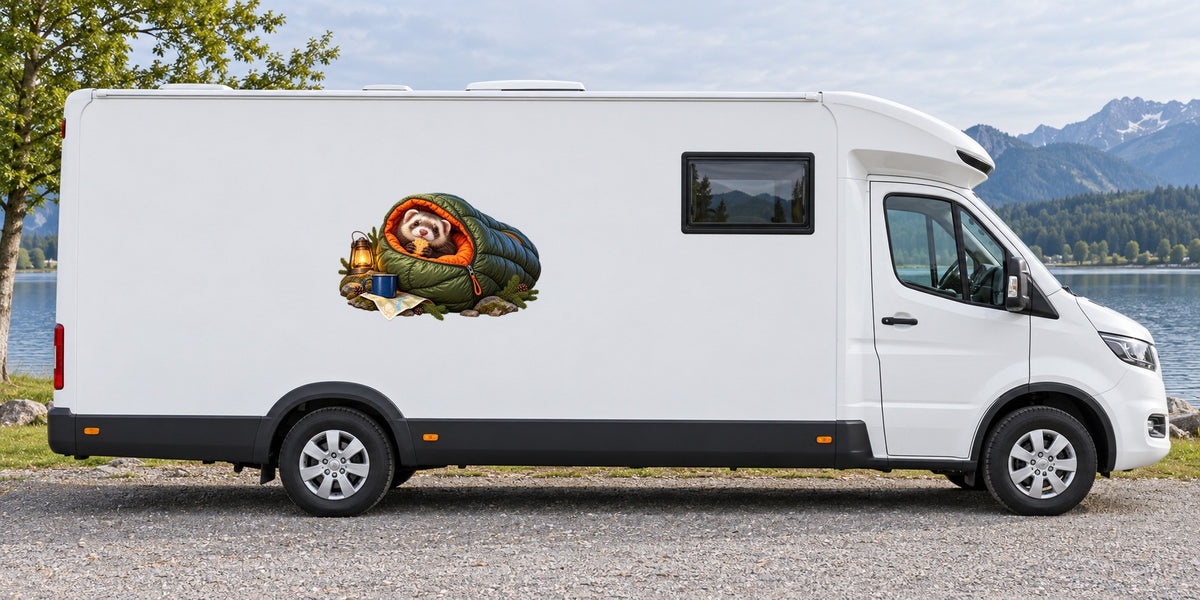 Frettchen im Schlafsack – Beispiel am Wohnmobil
