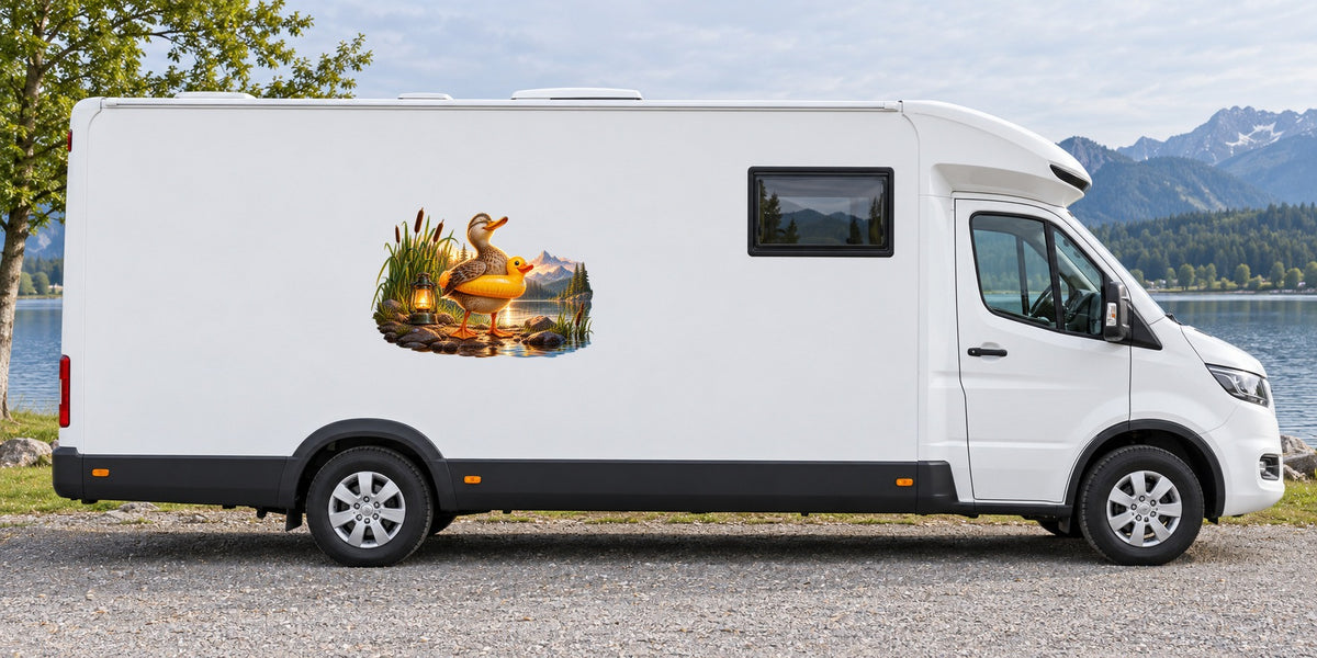 Ente mit Schwimmring – Beispiel am Wohnmobil