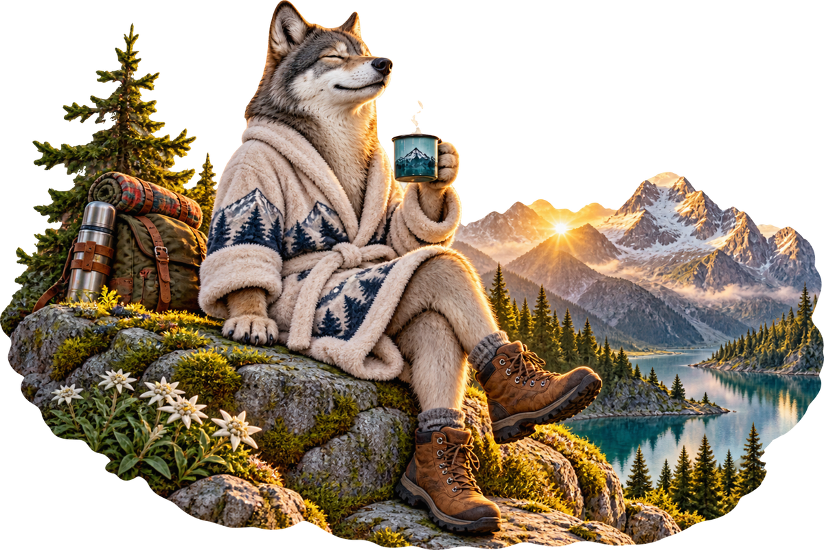 Wolf auf Wellnessreise – Aufklebermotiv