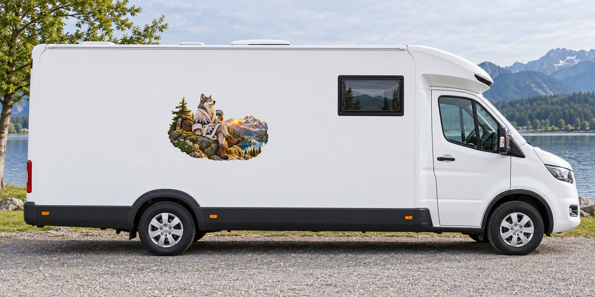 Wolf auf Wellnessreise – Beispiel am Wohnmobil