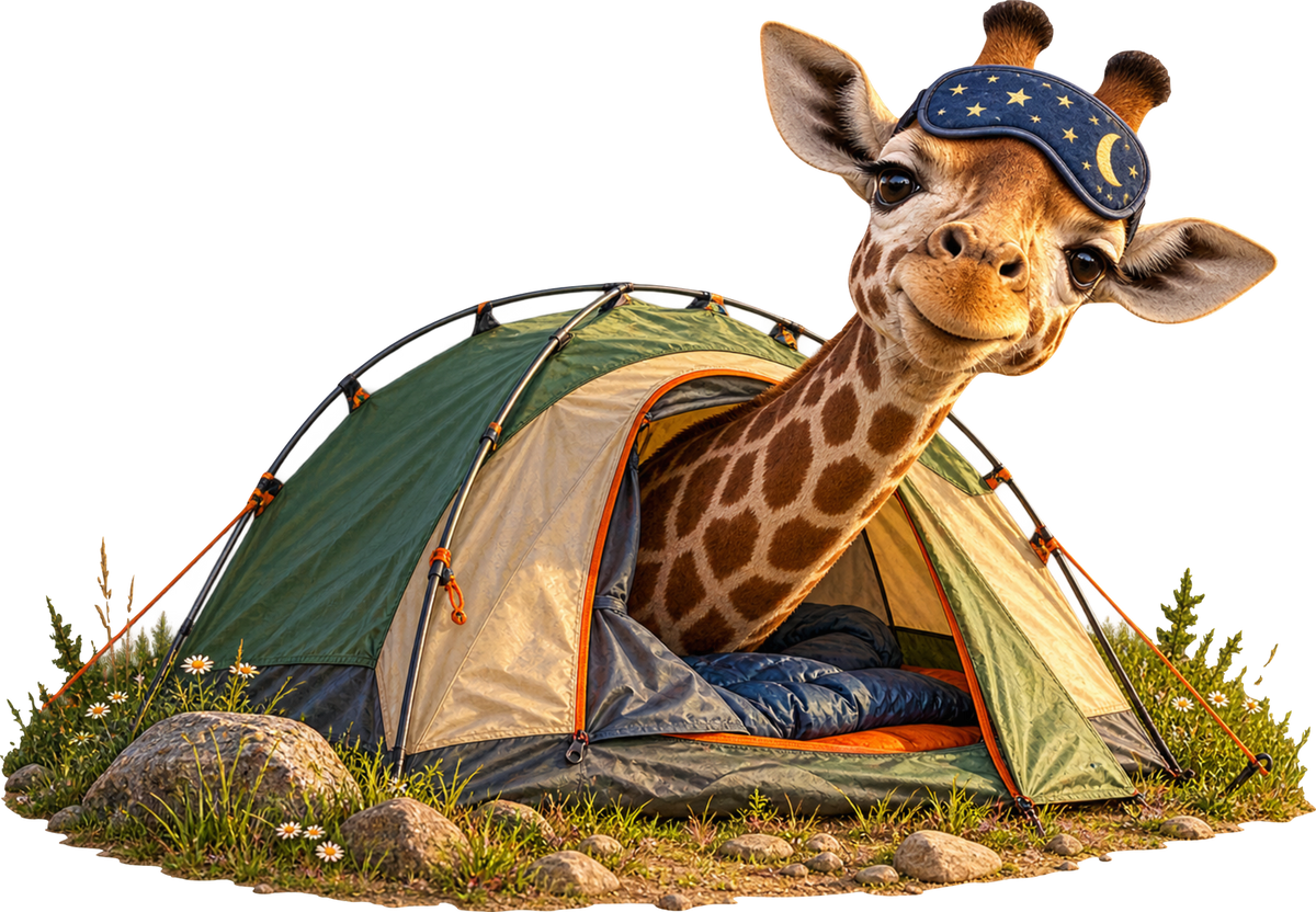Giraffe im Niedrigzelt – Aufklebermotiv