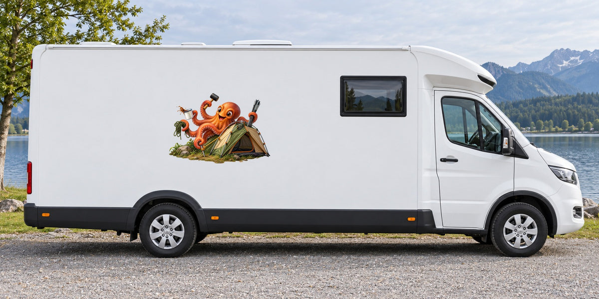 Oktopus beim Zeltaufbau – Beispiel am Wohnmobil