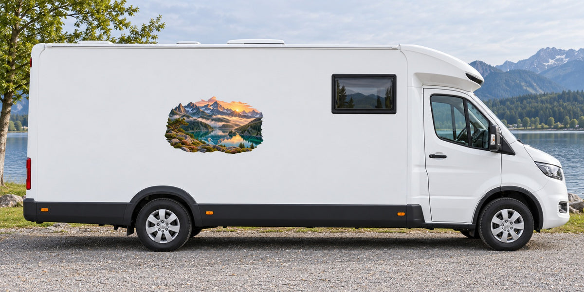 Morgennebel am Bergsee – Beispiel am Wohnmobil
