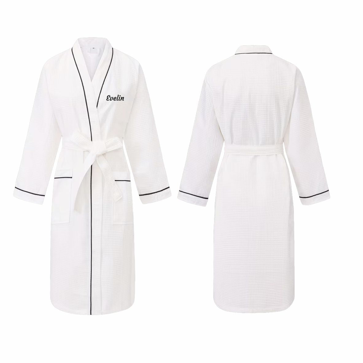 Personalisierter Waffel-Bademantel mit gesticktem Namen, 100% Baumwolle - FOTOFOL