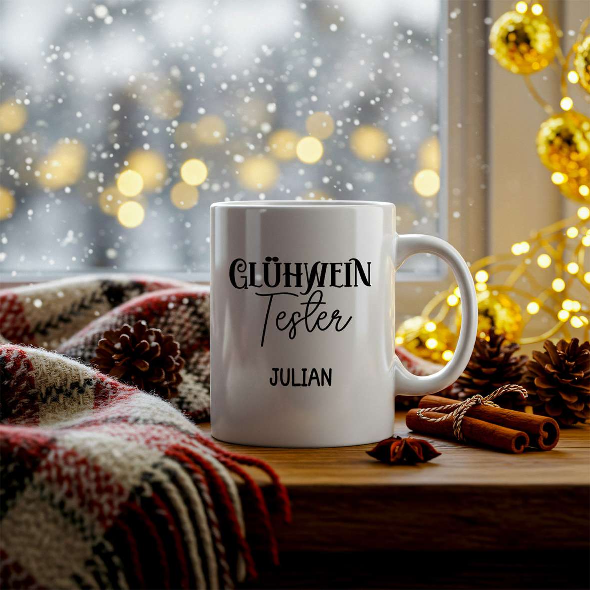 FOTOFOL-Tasse zu Weihnachten - Personalisiert mit Namen oder Wunschtext -Weihnachtstasse - Glühwein-Tasse - Geschenk-Idee für Familie und Freunde