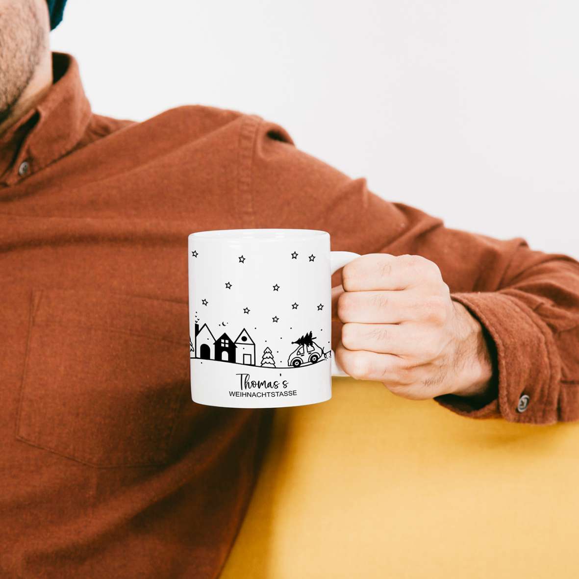 FOTOFOL - Tasse zu Weihnachten - Personalisiert mit Namen oder Wunschtext - Weihnachtstasse - Glühwein-Tasse - Geschenk-Idee für Familie und Freunde - 330ml