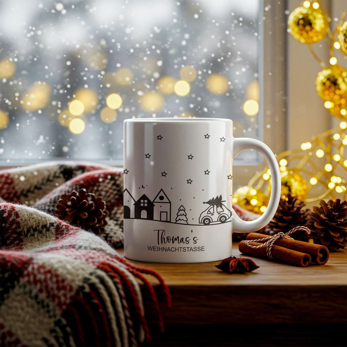 FOTOFOL - Tasse zu Weihnachten - Personalisiert mit Namen oder Wunschtext - Weihnachtstasse - Glühwein-Tasse - Geschenk-Idee für Familie und Freunde - 330ml